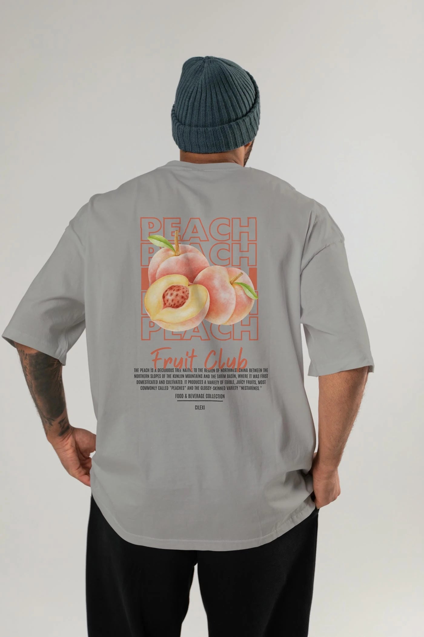 Peach Arka Baskılı Oversize t-shirt Erkek Kadın Pamuk Bisiklet Yaka tişort