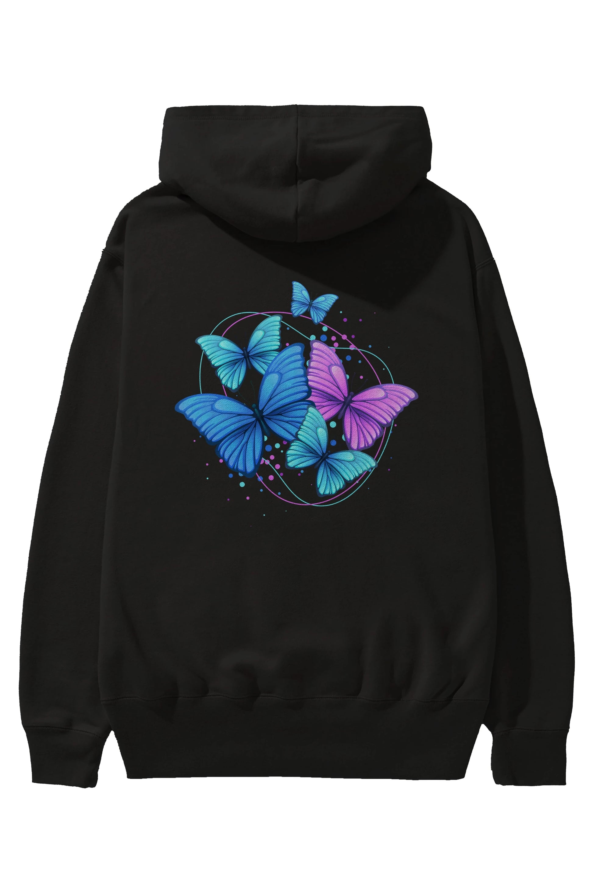 Kelebek Arka Baskılı Oversize Hoodie Kapüşonlu Sweatshirt Erkek Kadın Unisex