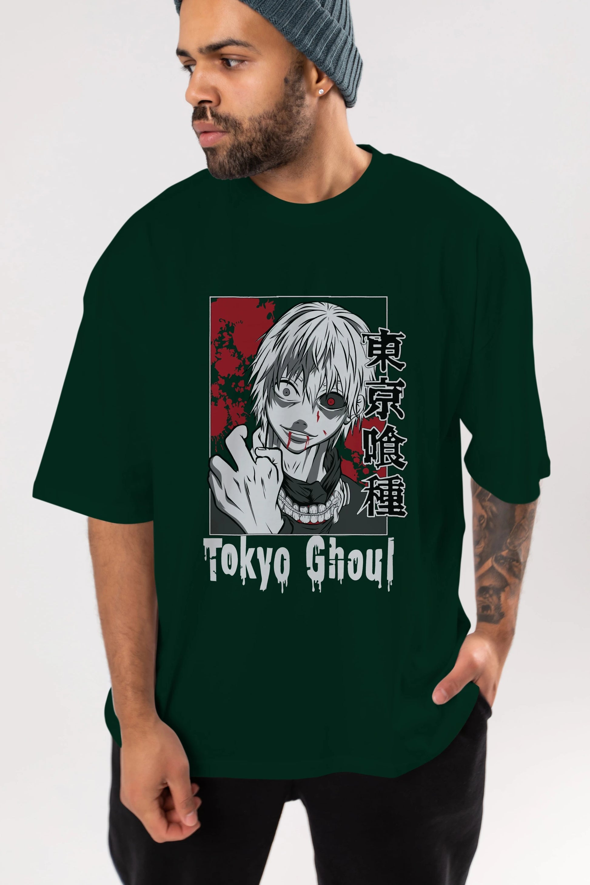 Kaneki Ken TOKYO GHOUL Anime Ön Baskılı Oversize t-shirt %100 pamuk Erkek Kadın Unisex