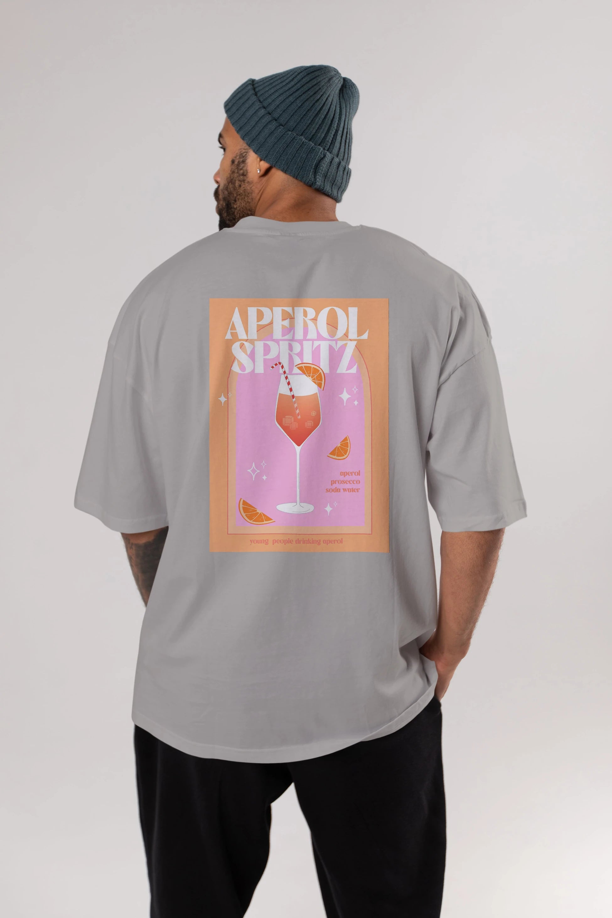 Aperol Spritz 2 Arka Baskılı Oversize t-shirt Erkek Kadın Unisex %100 Pamuk Bisiklet Yaka tişort