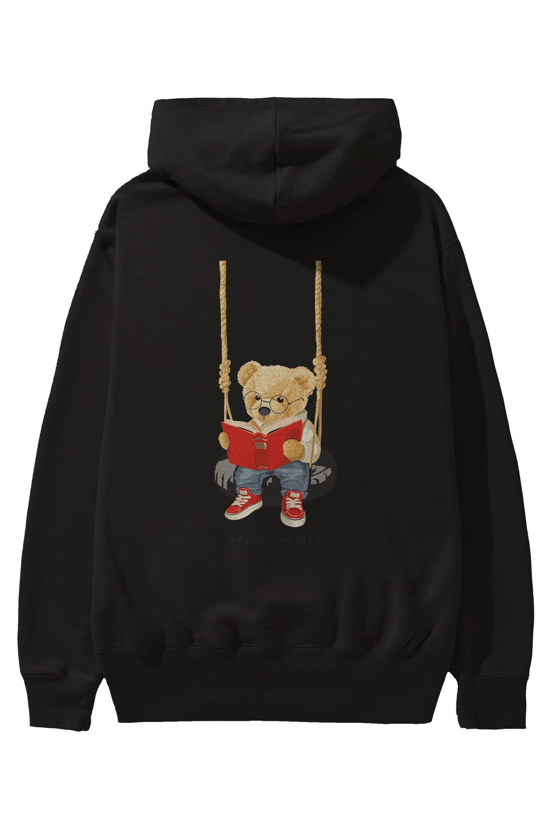 Teddy Bear Enjoy Reading Arka Baskılı Hoodie Oversize Kapüşonlu Sweatshirt Erkek Kadın Unisex