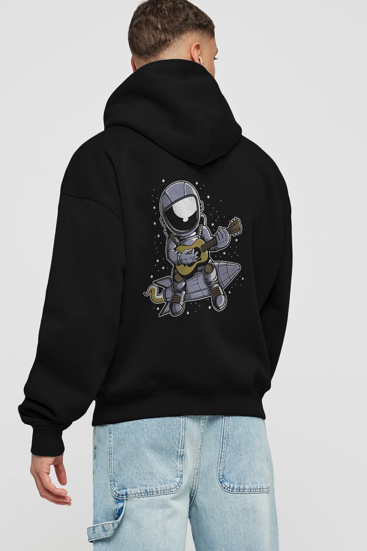 Astronaut Guitar (2) Arka Baskılı Hoodie Oversize Kapüşonlu Sweatshirt Erkek Kadın Unisex
