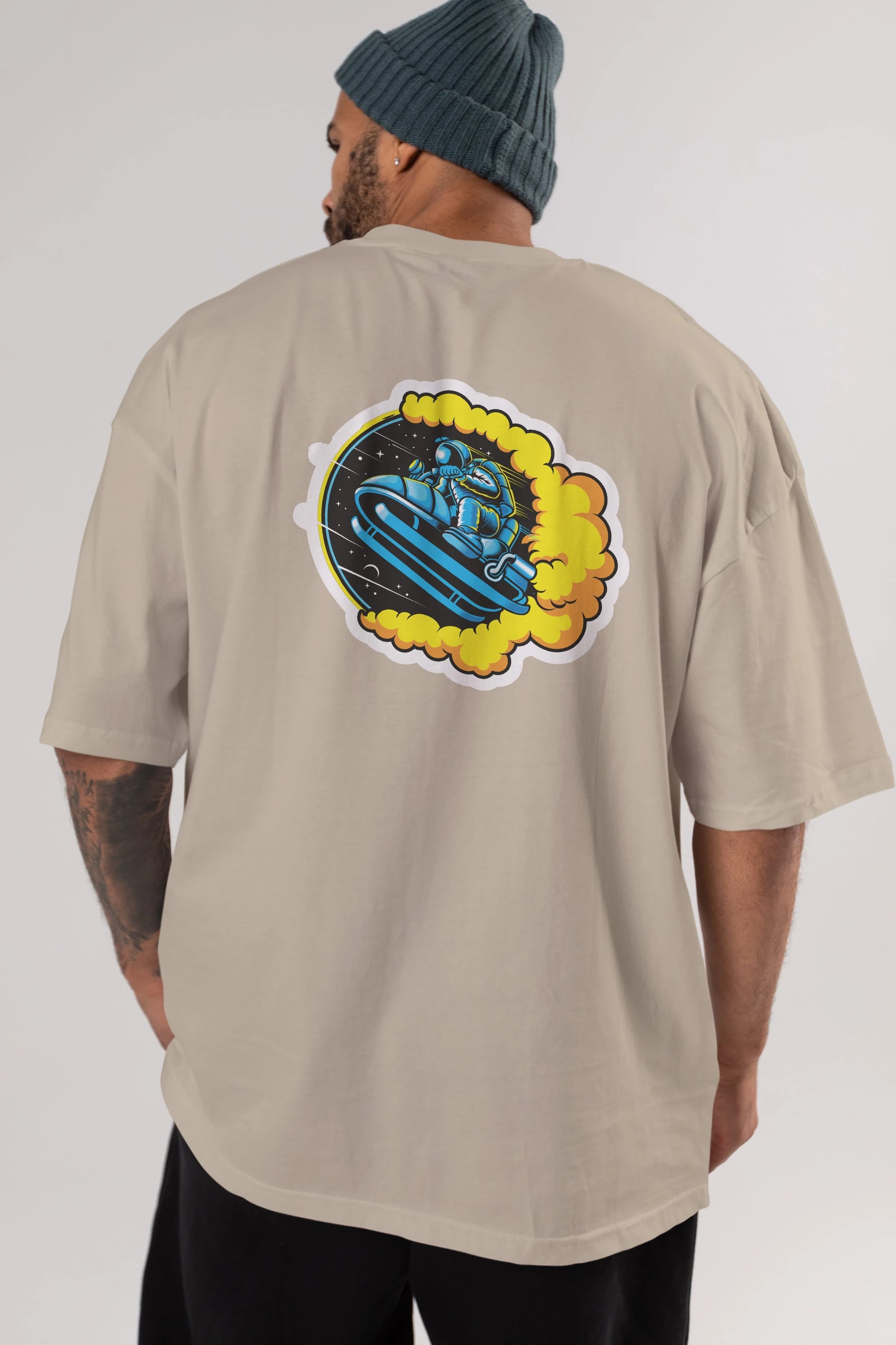Astrojump with Snowmobile Sticker Arka Baskılı Oversize t-shirt Erkek Kadın Unisex