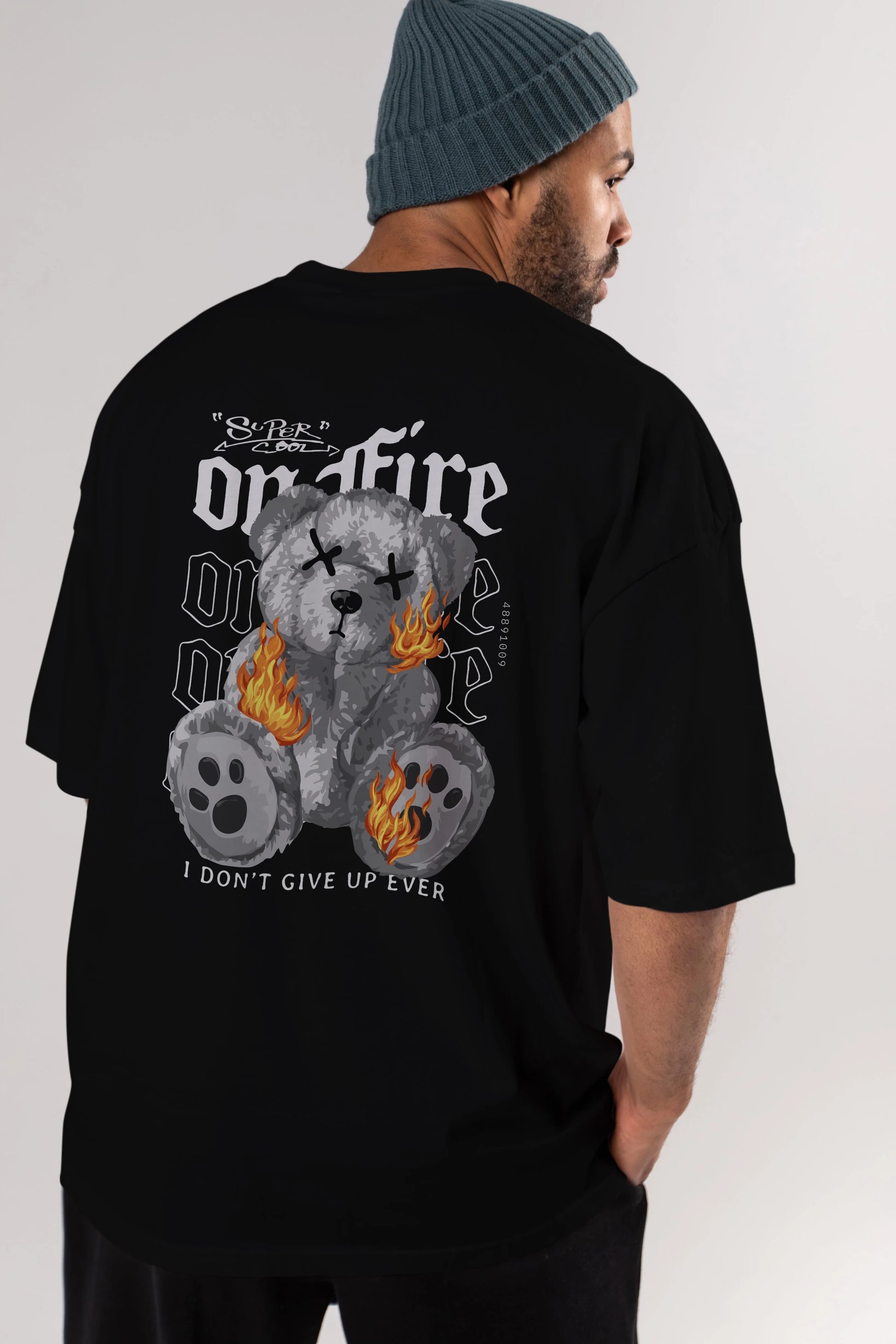 Teddy Bear On Fire Arka Baskılı Oversize t-shirt Erkek Kadın Unisex