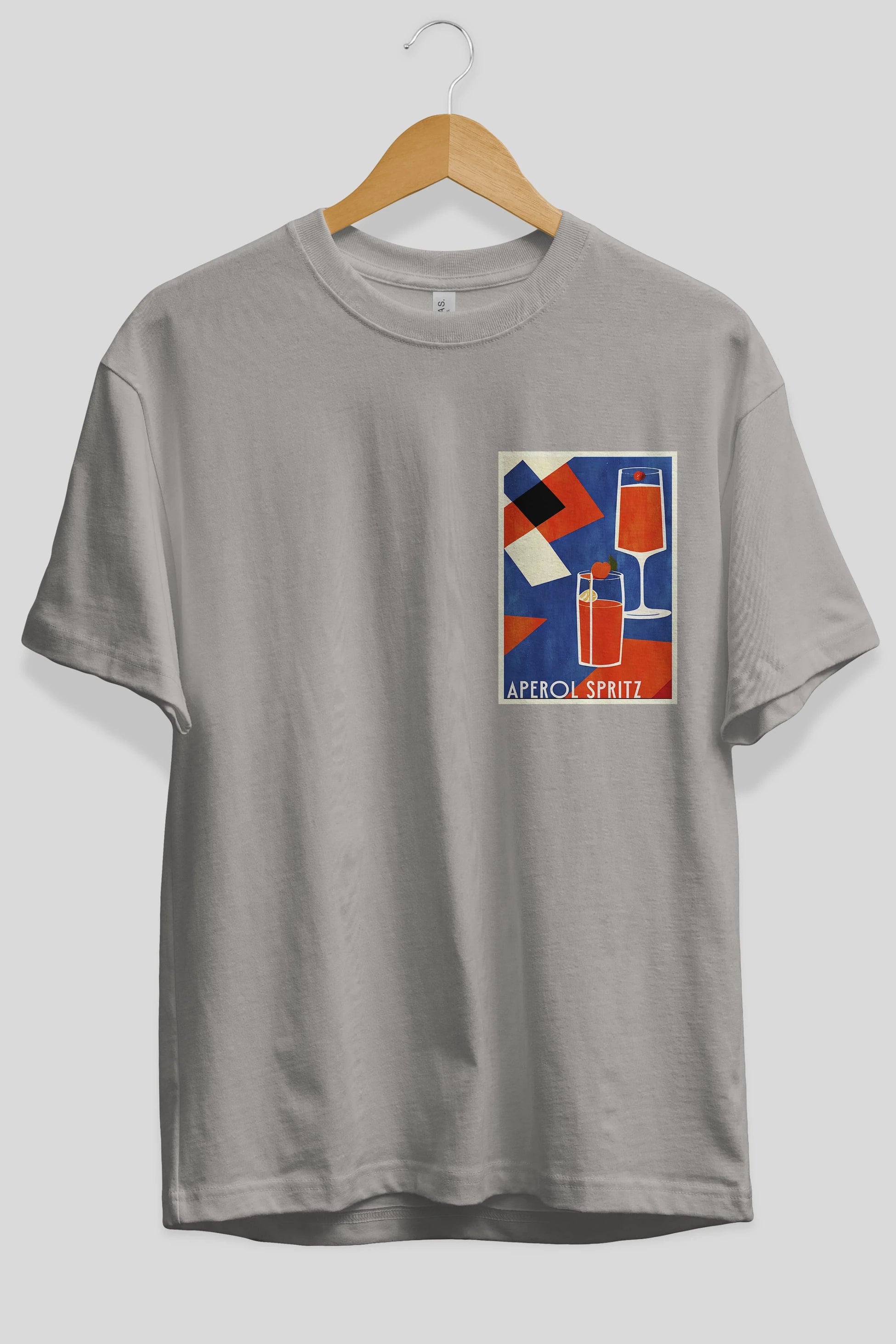 Aperol Spritz 4 Ön Sol Baskılı Oversize t-shirt Erkek Kadın Unisex %100 Pamuk Bisiklet Yaka tişort