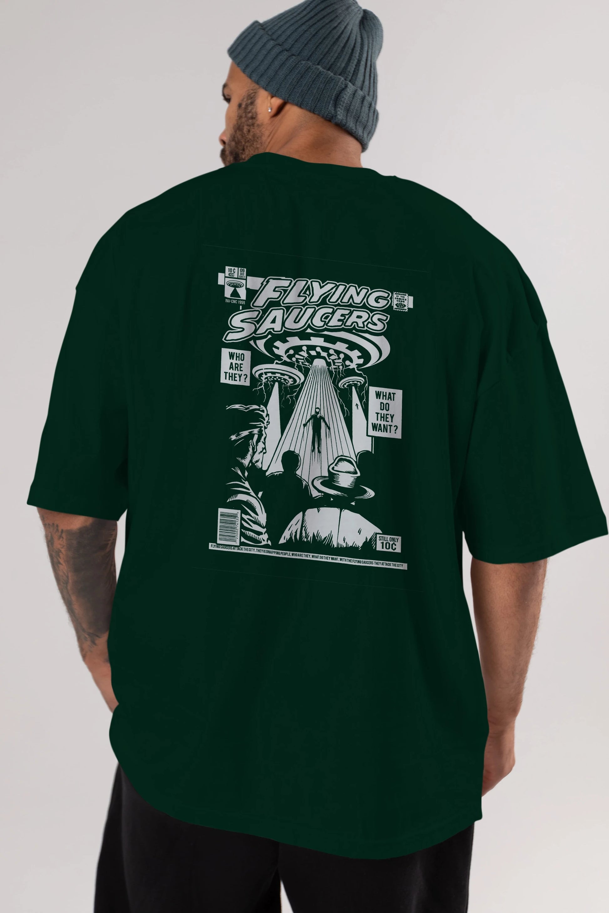 UFO Arka Baskılı Oversize t-shirt Erkek Kadın Unisex %100 Pamuk