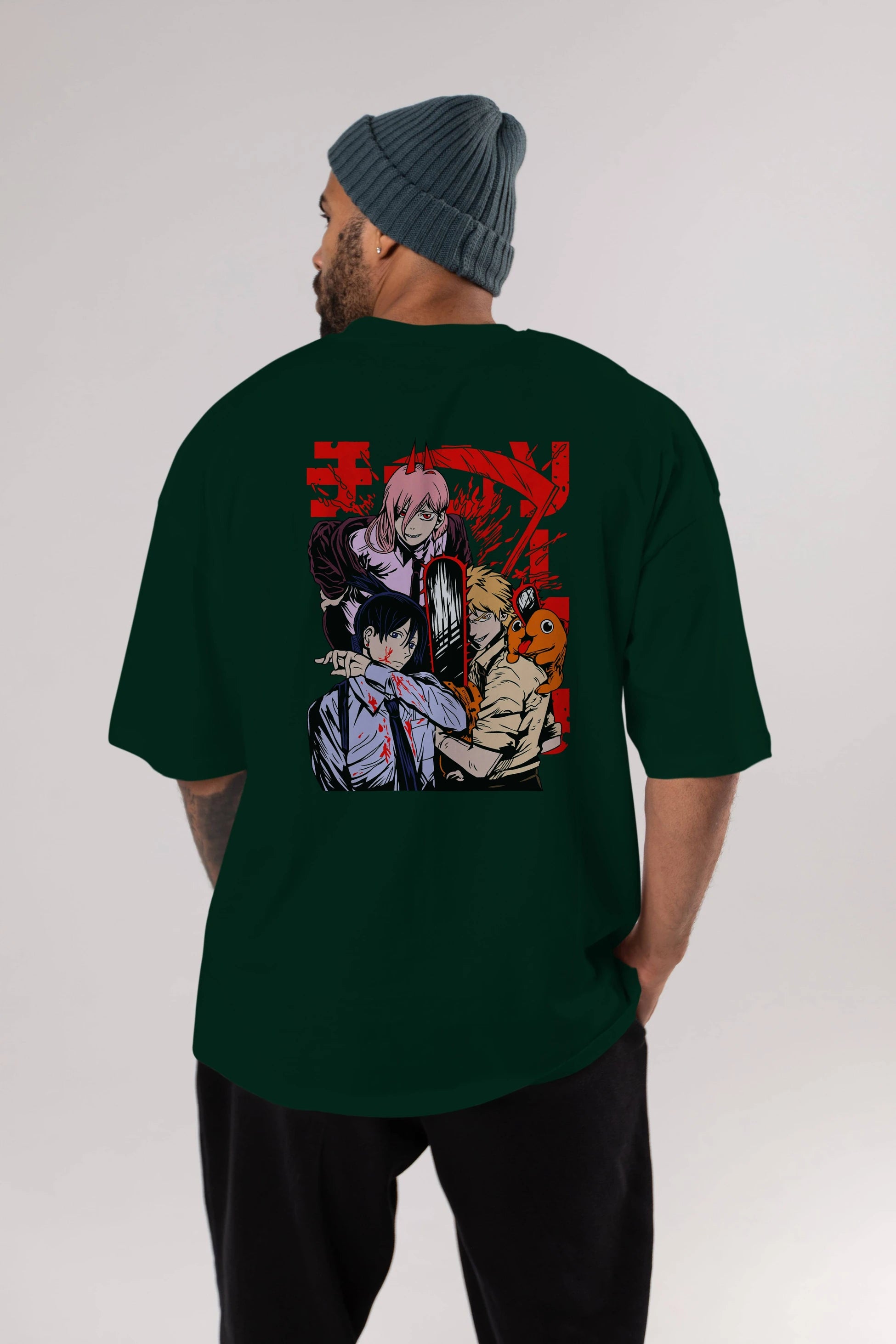 CHAINSAWMAN CREW Anime Arka Baskılı Oversize t-shirt Erkek Kadın Unisex
