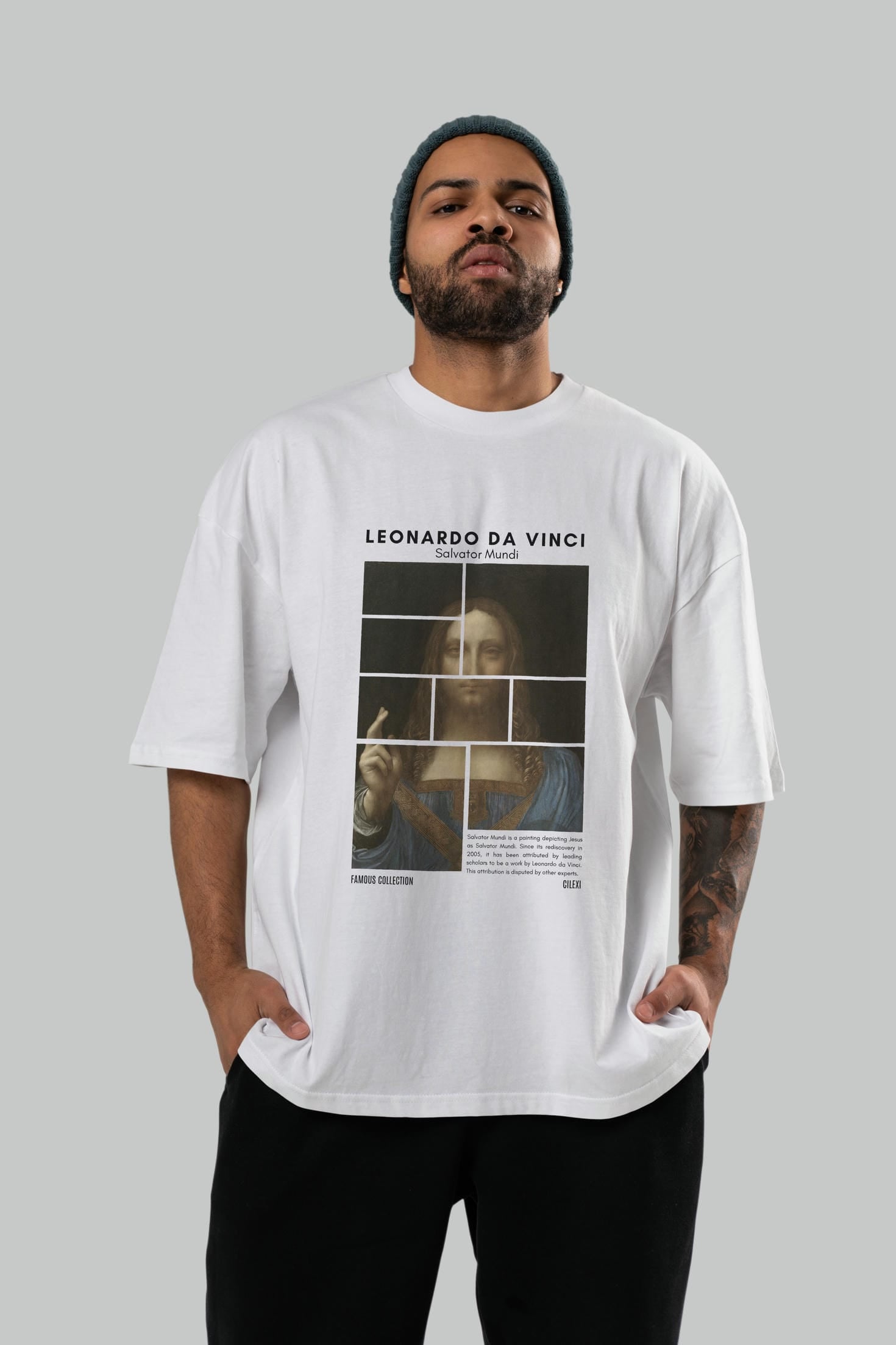 Salvador Mundi ön Baskılı Oversize t-shirt Erkek Kadın Bisiklet Yaka Pamuk tişort