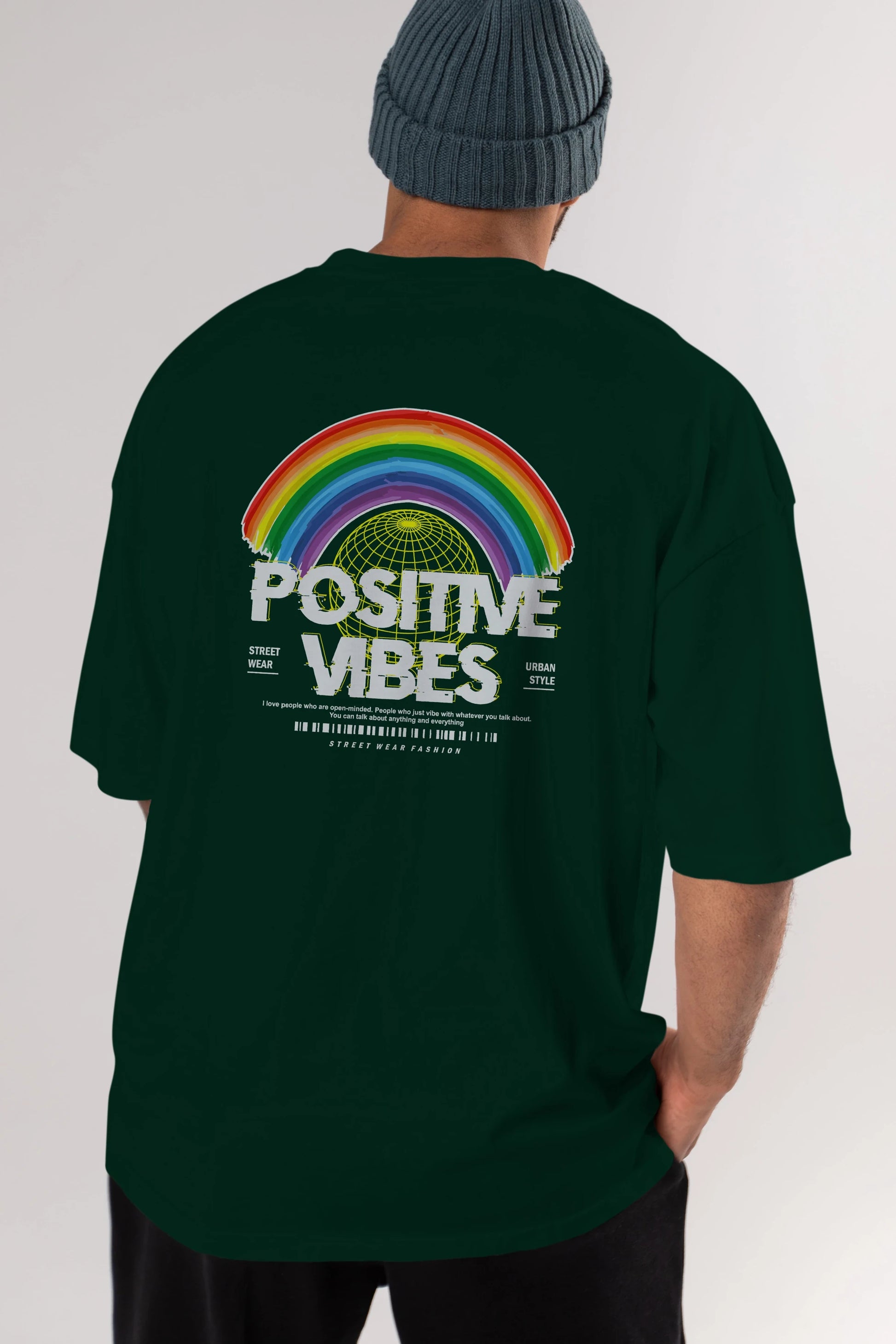 Positive Vibes Arka Baskılı Oversize t-shirt Erkek Kadın Unisex