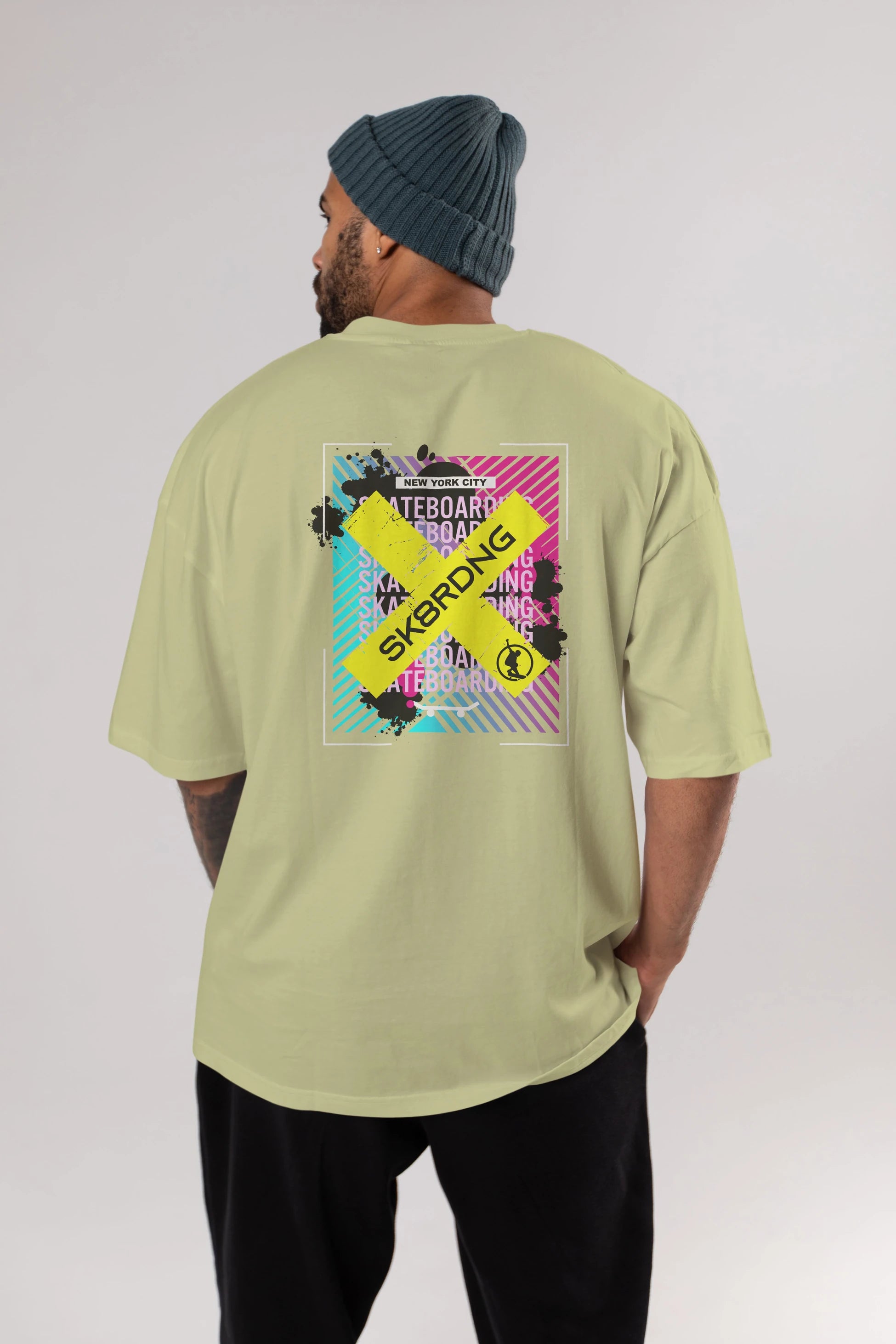 Skatebording Arka Baskılı Oversize t-shirt Erkek Kadın Unisex