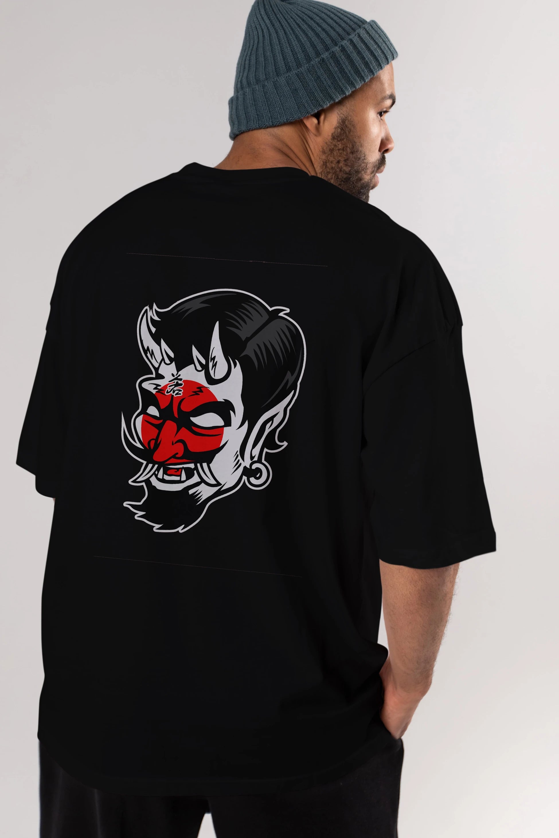 Japanese Devil Arka Baskılı Oversize t-shirt Erkek Kadın Unisex %100 Pamuk tişort
