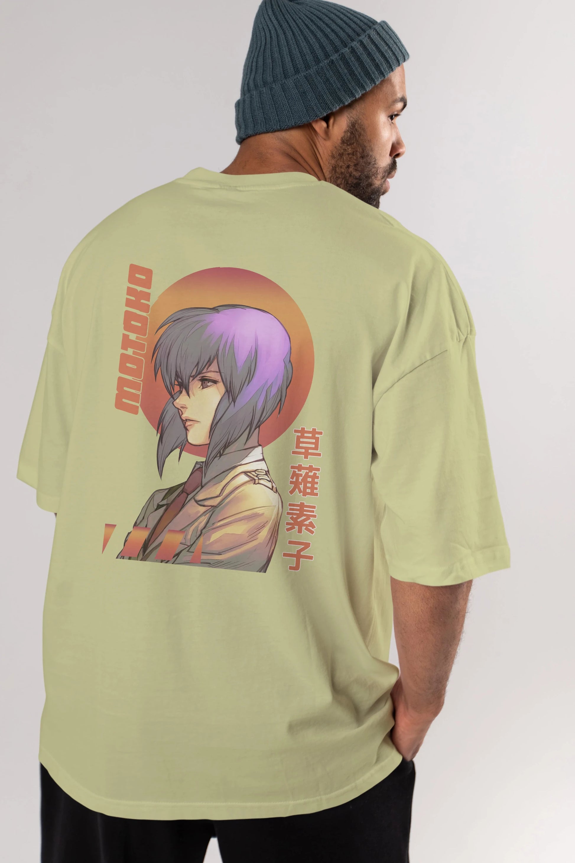 Motoko Kusanagi 10 Anime Arka Baskılı Oversize t-shirt Erkek Kadın Unisex