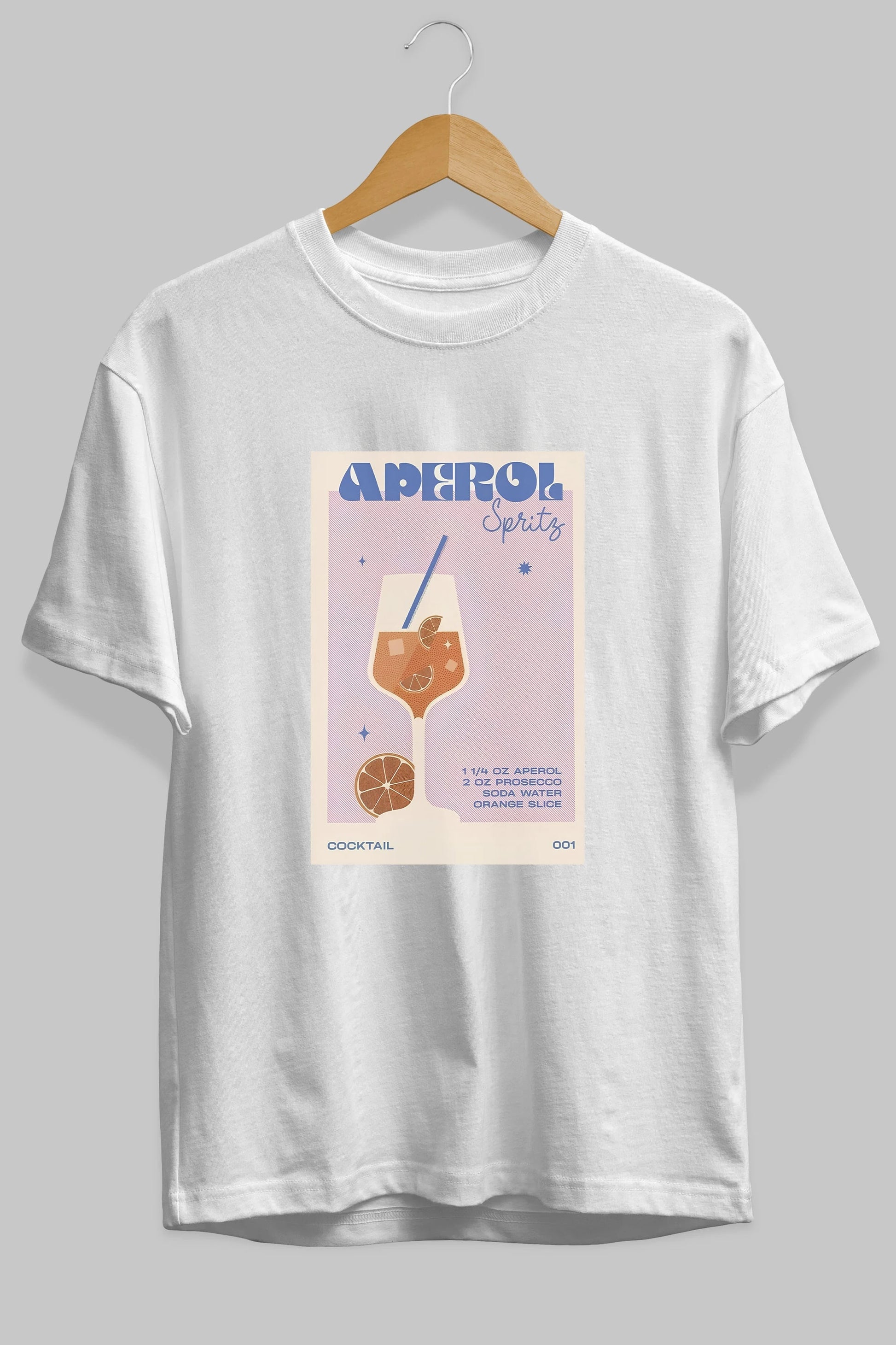 Aperol Spritz Ön Baskılı Oversize t-shirt Erkek Kadın Unisex %100 Pamuk Bisiklet Yaka tişort