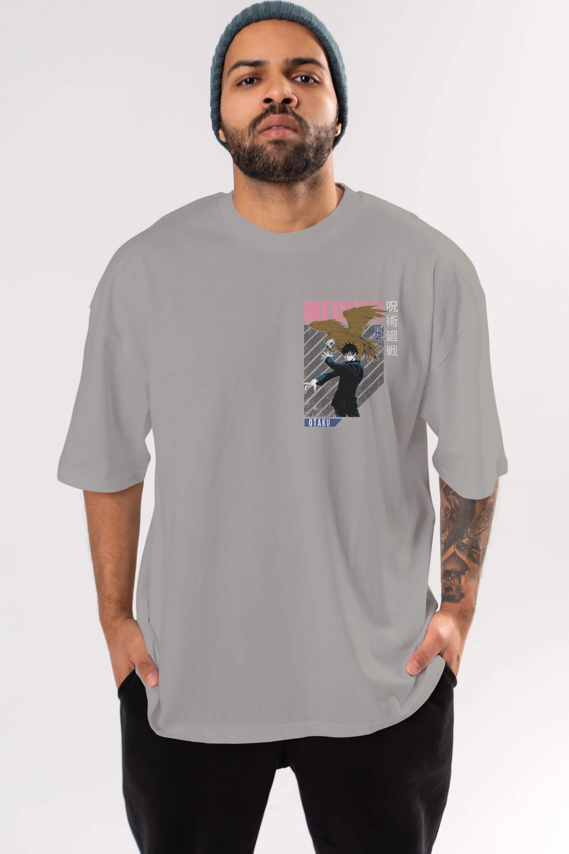 Megumi Fushiguro 2 Ön Sol Baskılı Oversize t-shirt Erkek Kadın Unisex %100 Pamuk Bisiklet Yaka tişort