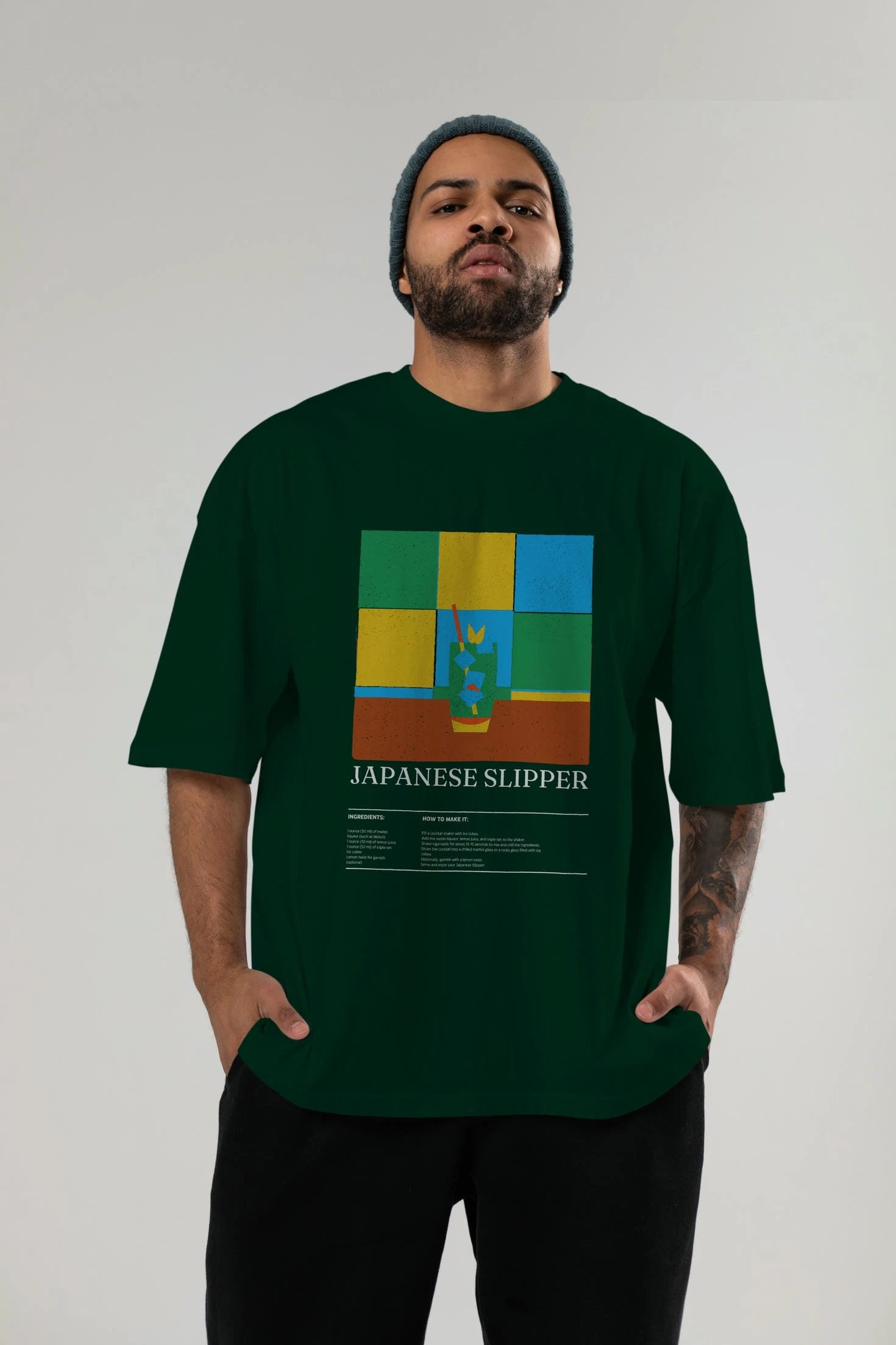Japanese Slipper Kokteyl Ön Baskılı Oversize t-shirt Erkek Kadın %100 Pamuk Bisiklet Yaka tişort