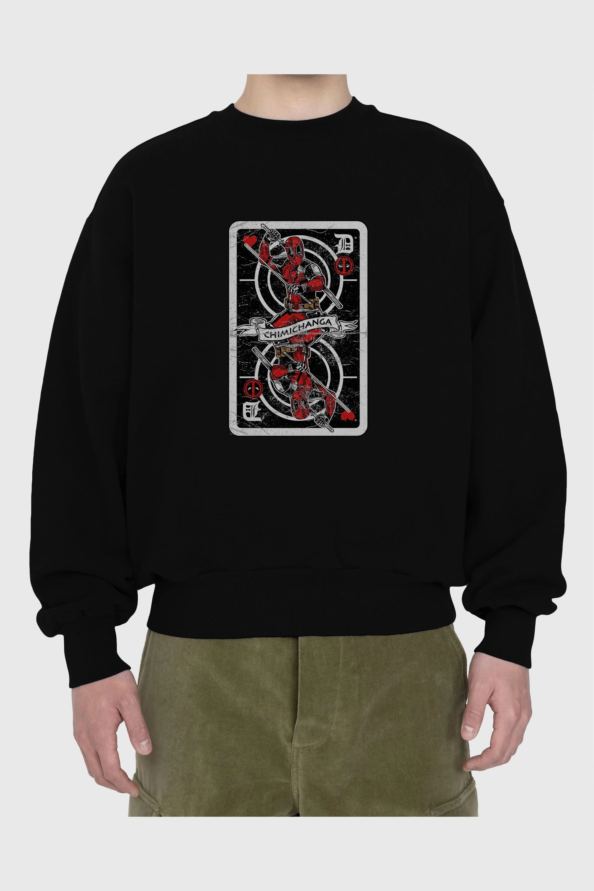 Deadpool Card Ön Baskılı Oversize Sweatshirt Erkek Kadın Unisex