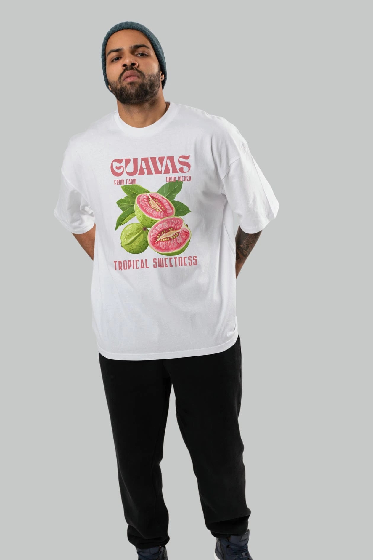 Guavas Ön Baskılı Oversize t-shirt Erkek Kadın Pamuk Bisiklet Yaka tişort