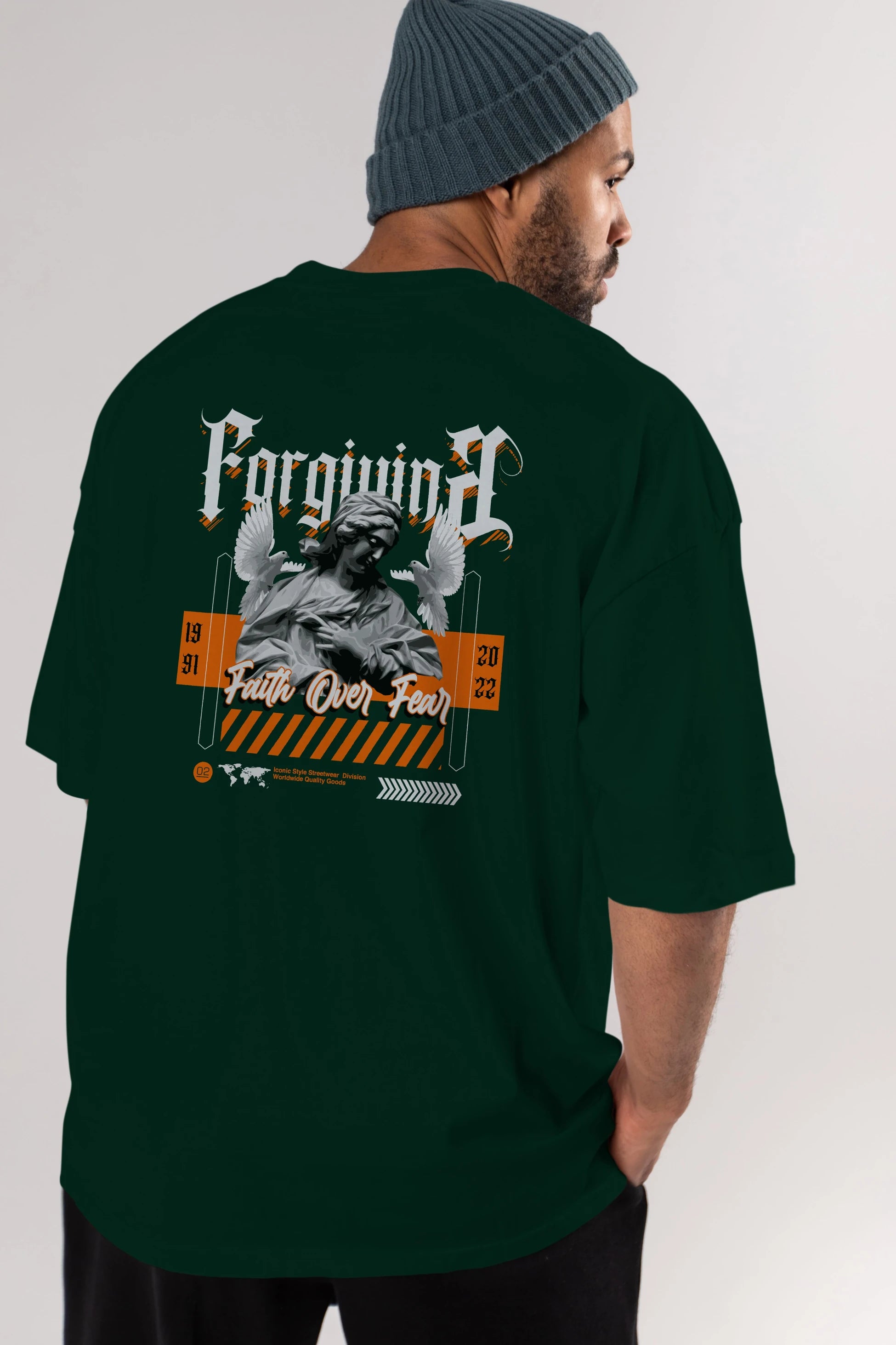 Faith Over Fear 2 Arka Baskılı Oversize t-shirt Erkek Kadın Unisex