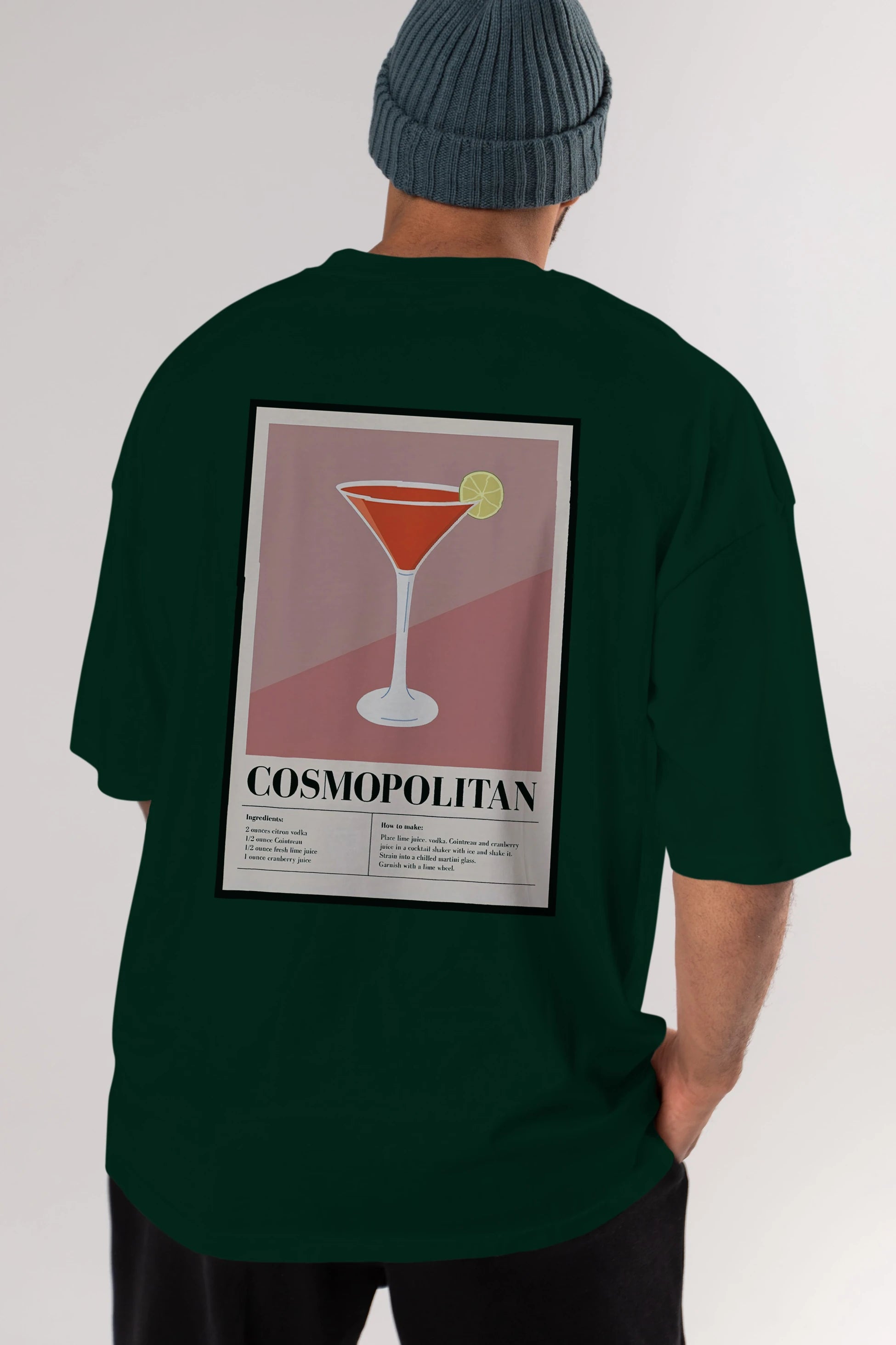 Cosmopolitan 3 Arka Baskılı Oversize t-shirt Erkek Kadın Unisex %100 Pamuk Bisiklet Yaka tişort