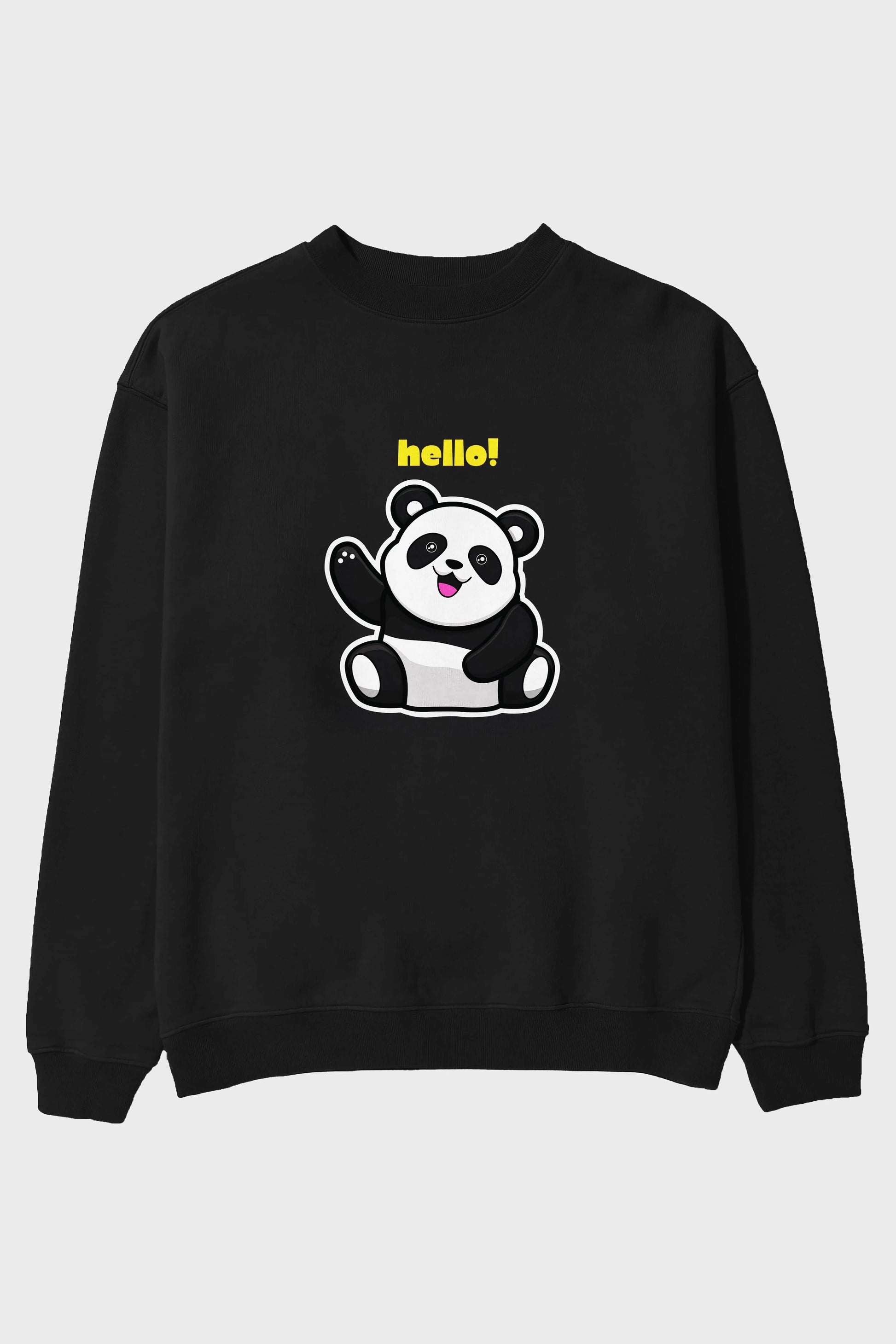 Hello Panda Ön Baskılı Oversize Sweatshirt Erkek Kadın Unisex
