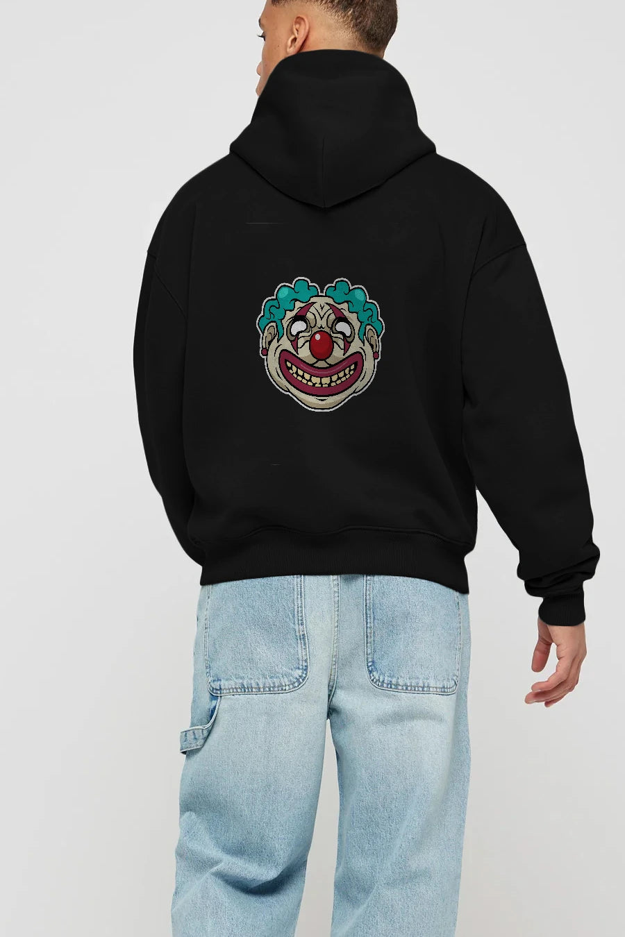 Clown Head Arka Baskılı Hoodie Oversize Kapüşonlu Sweatshirt Erkek Kadın Unisex