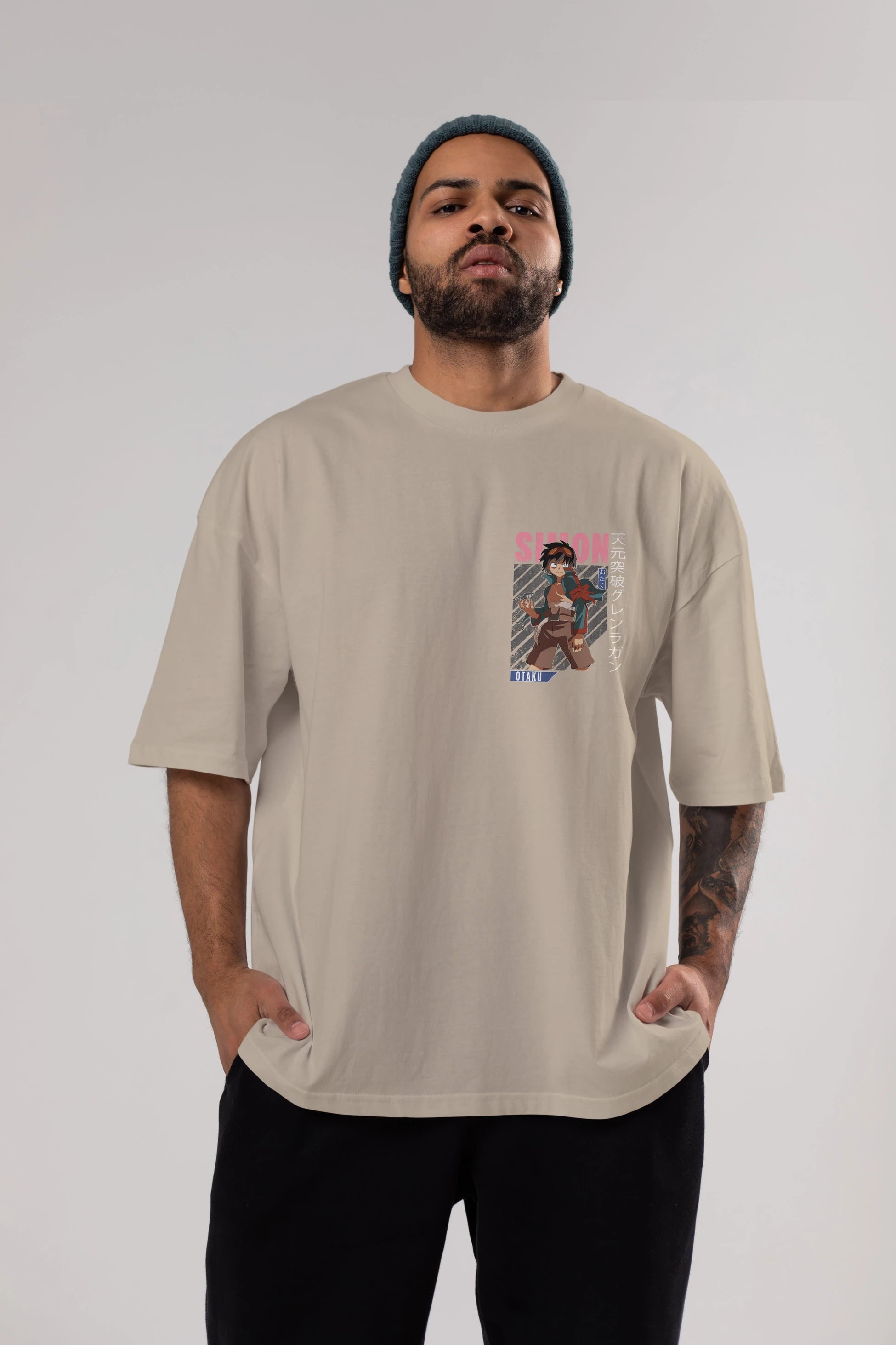 Simon 5 Ön Sol Baskılı Oversize t-shirt Erkek Kadın Unisex %100 Pamuk Bisiklet Yaka tişort
