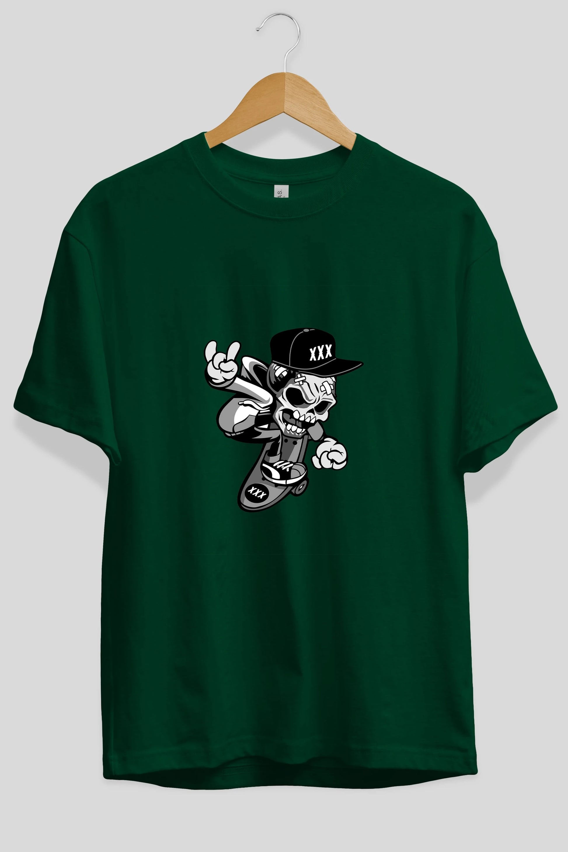 Skull Skateboard Ön Baskılı Oversize t-shirt Erkek Kadın Unisex %100 Pamuk tişort