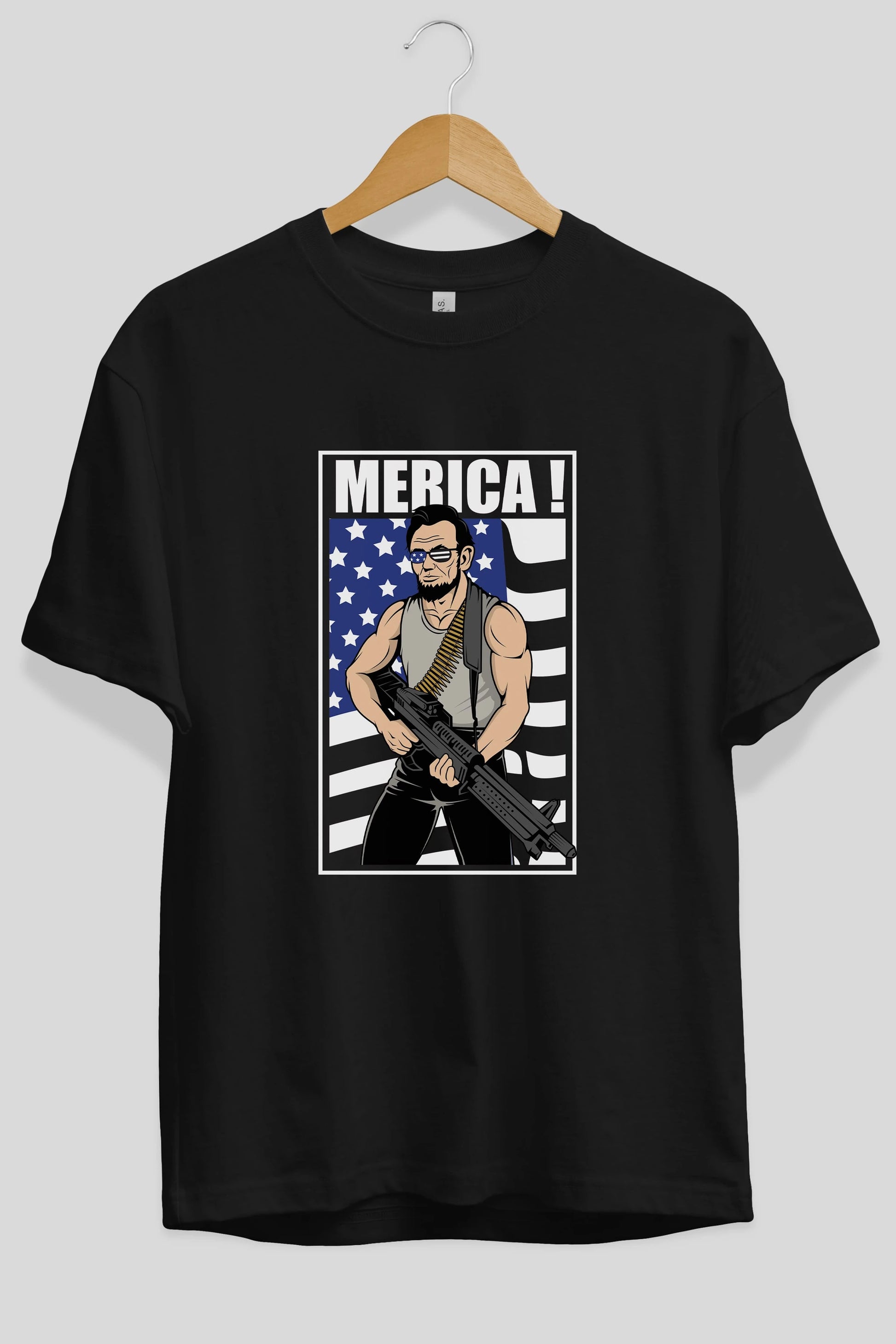 Lincoln Rambo Ön Baskılı Oversize t-shirt Erkek Kadın Unisex %100 Pamuk tişort