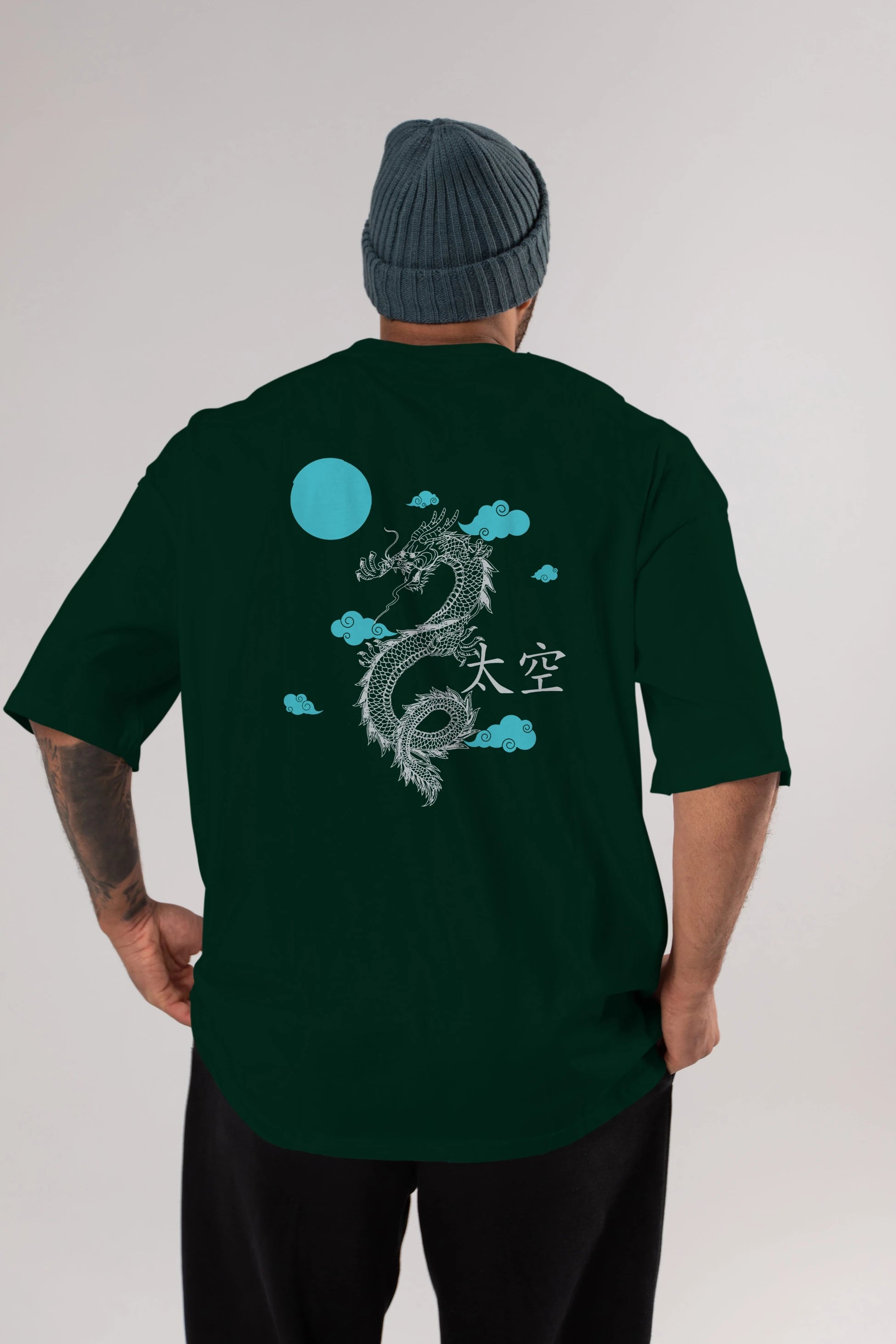 Chinese Dragon Arka Baskılı Oversize t-shirt Erkek Kadın Unisex