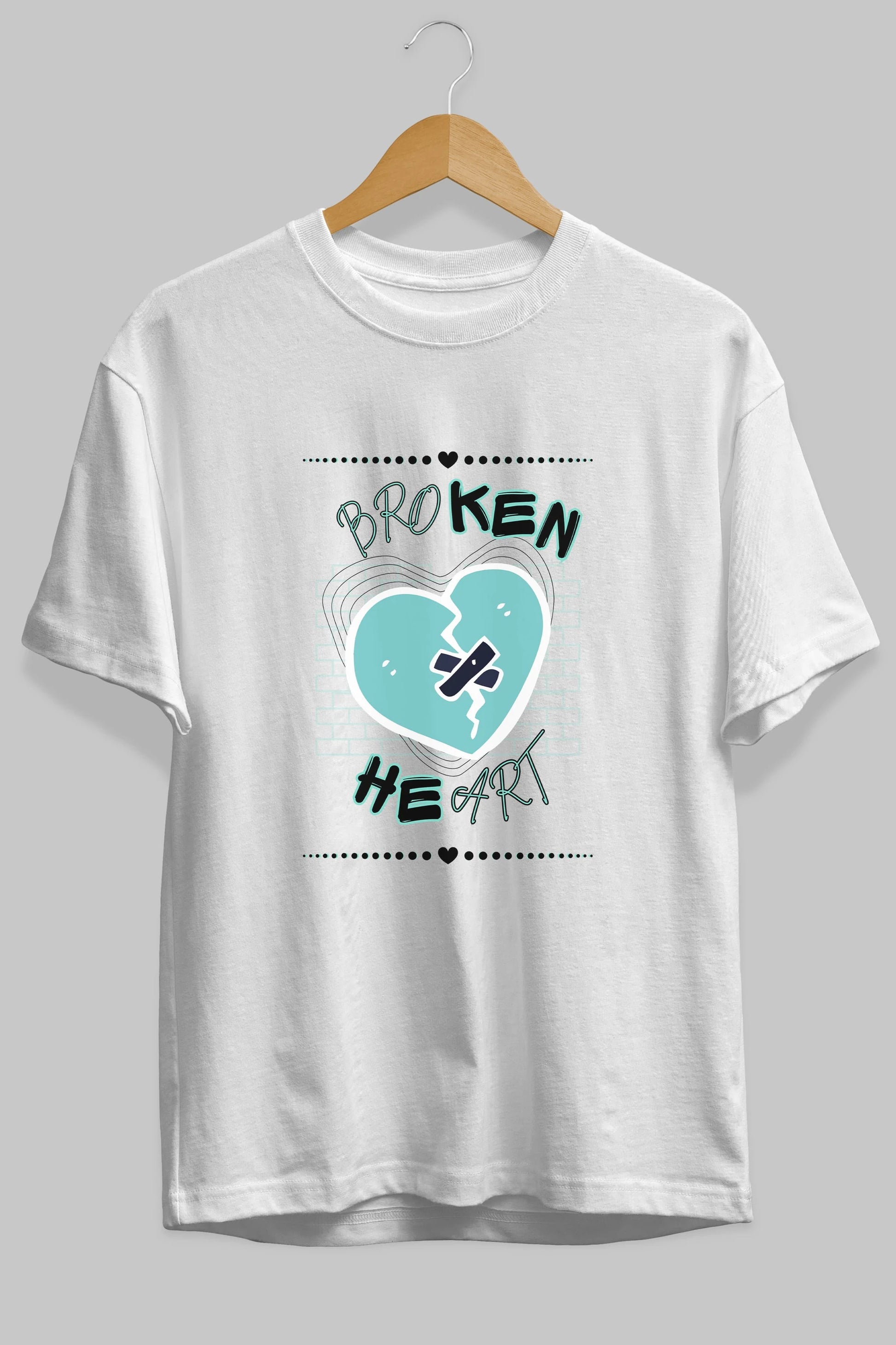 Broken Heart Yazılı Ön Baskılı Oversize t-shirt Erkek Kadın Unisex