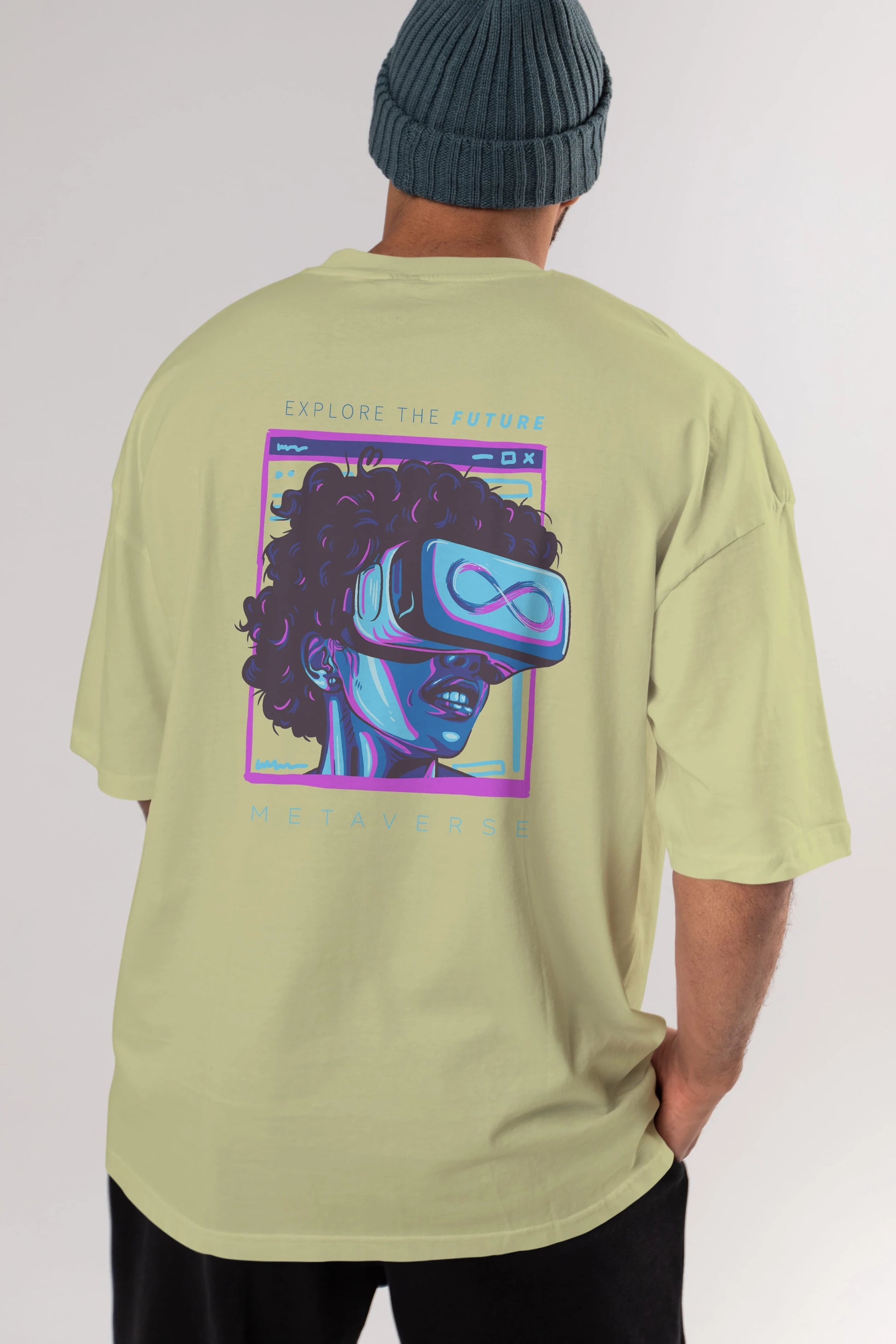 Metaverse Arka Baskılı Oversize t-shirt Erkek Kadın Unisex