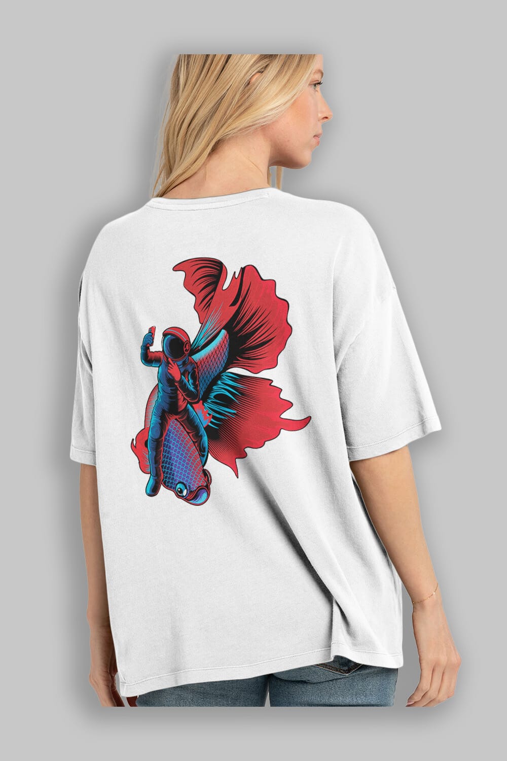 Astrofish selfie Arka Baskılı Oversize t-shirt Erkek Kadın Unisex
