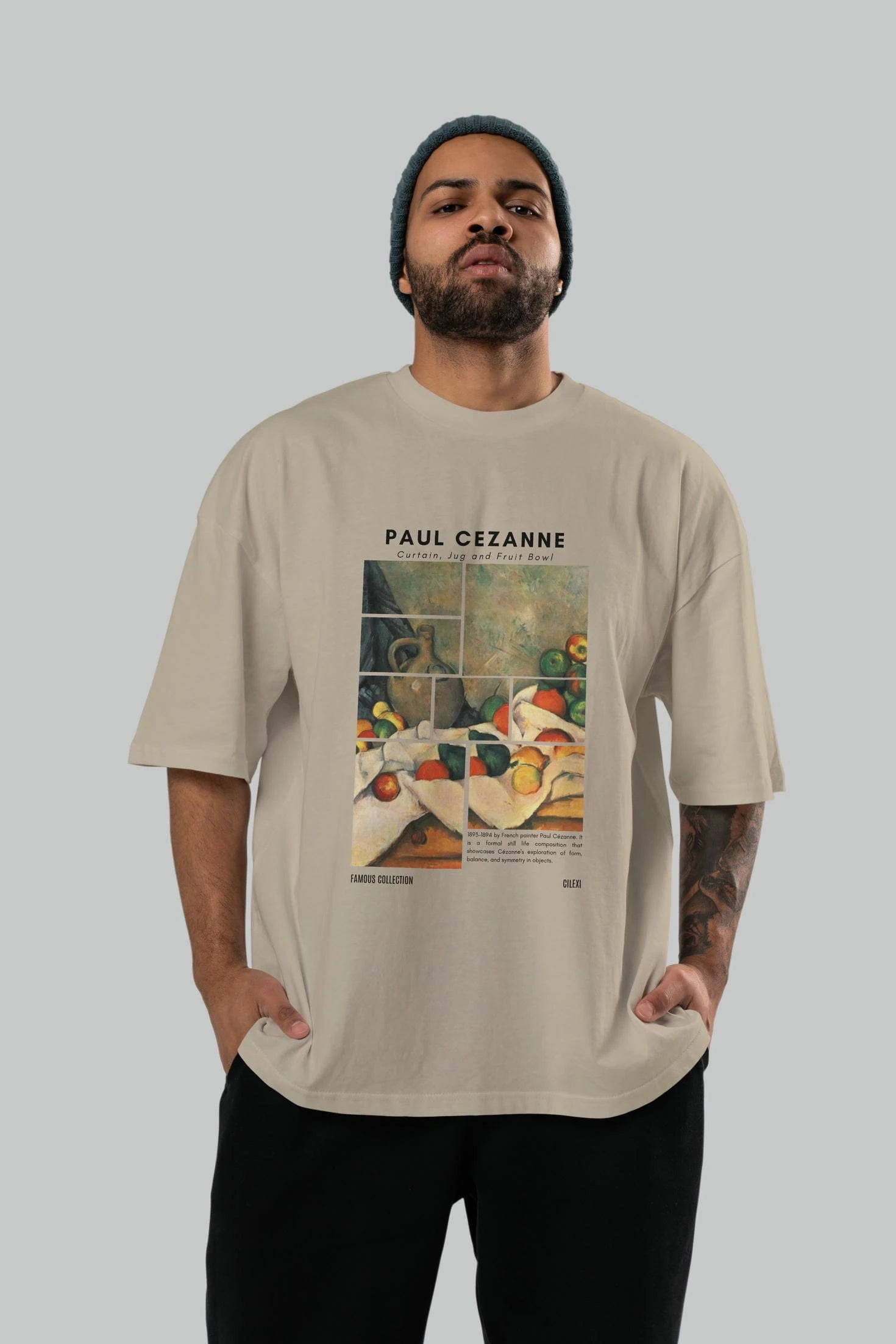 Paul Cezanne Curtain ön Baskılı Oversize t-shirt Erkek Kadın Bisiklet Yaka Pamuk tişort