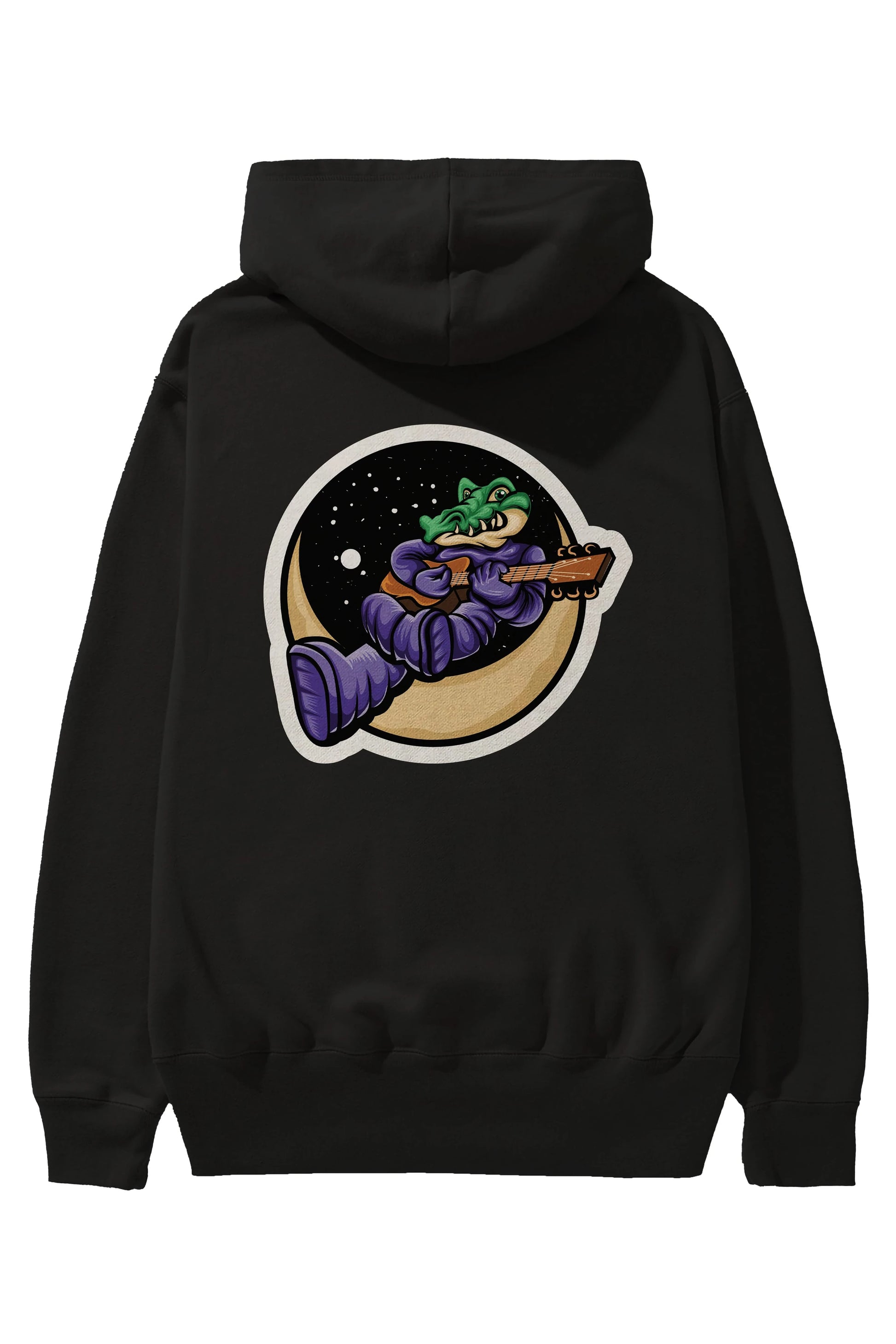 Space Crocodile Sticker Arka Baskılı Hoodie Oversize Kapüşonlu Sweatshirt Erkek Kadın Unisex