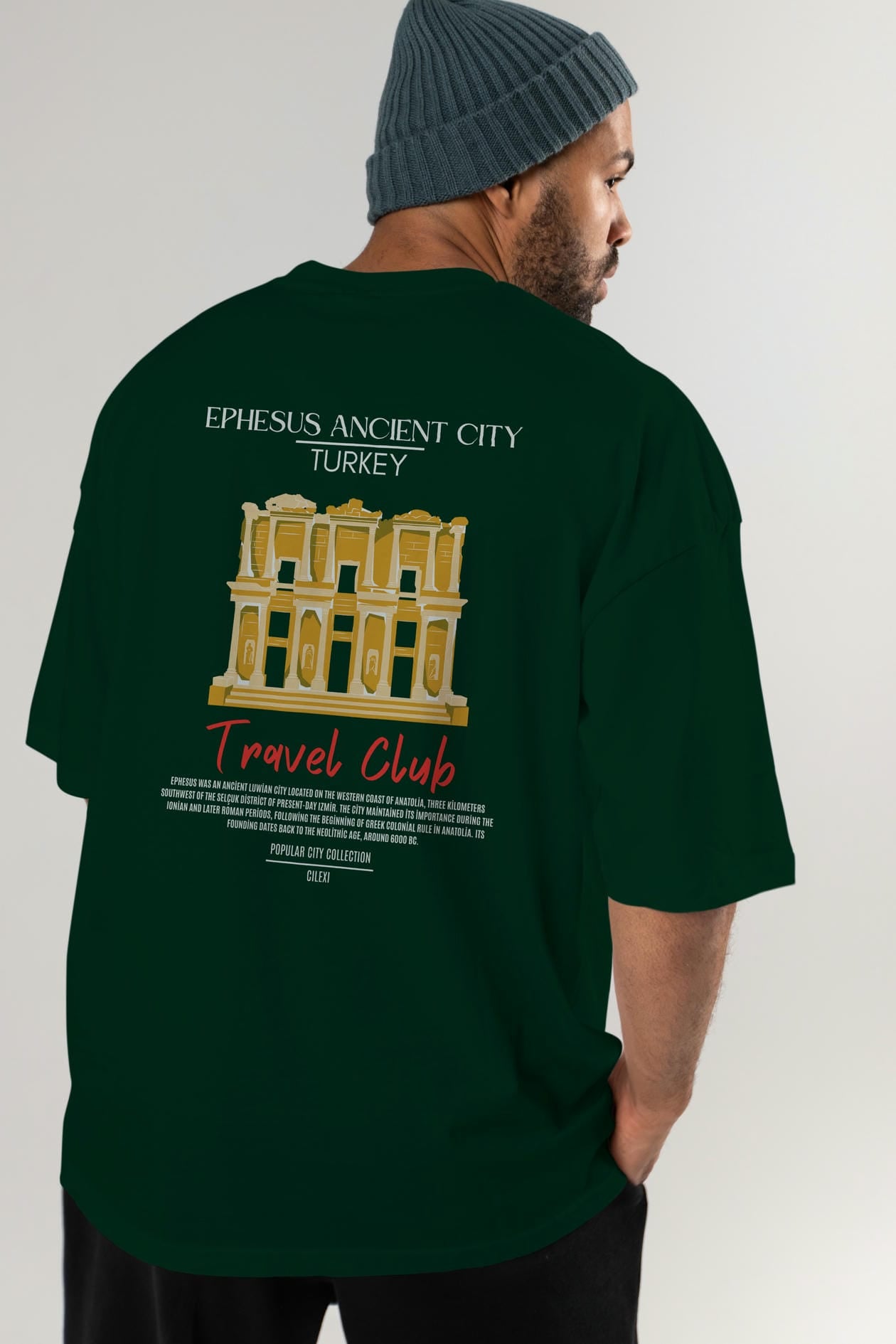 Ephesus Ancient City Turkey Arka Baskılı Oversize t-shirt Erkek Kadın Pamuk Bisiklet Yaka tişort