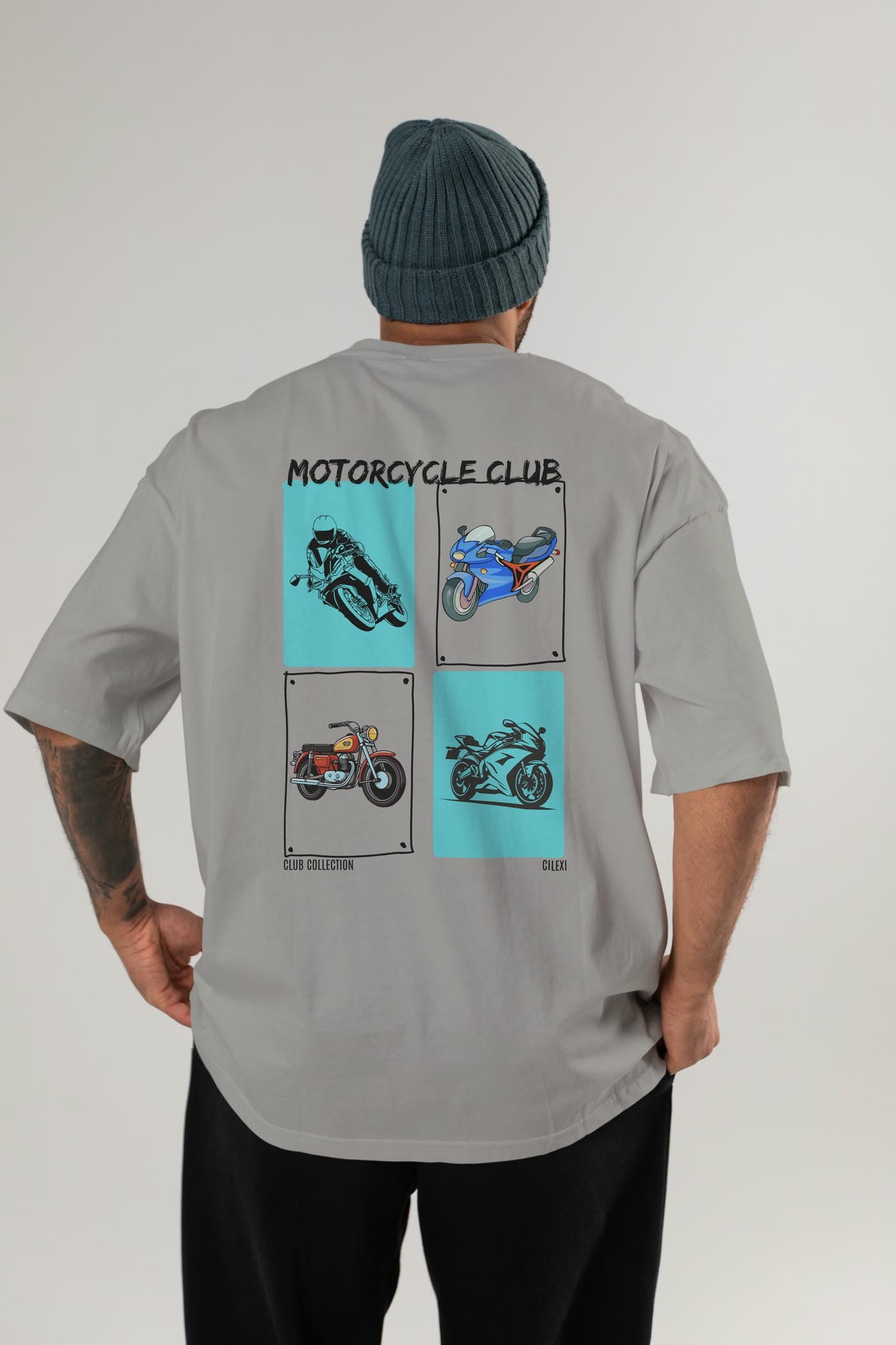 Motorcycle Club Arka Baskılı Oversize t-shirt Erkek Kadın %100 Pamuk Bisiklet Yaka tişort