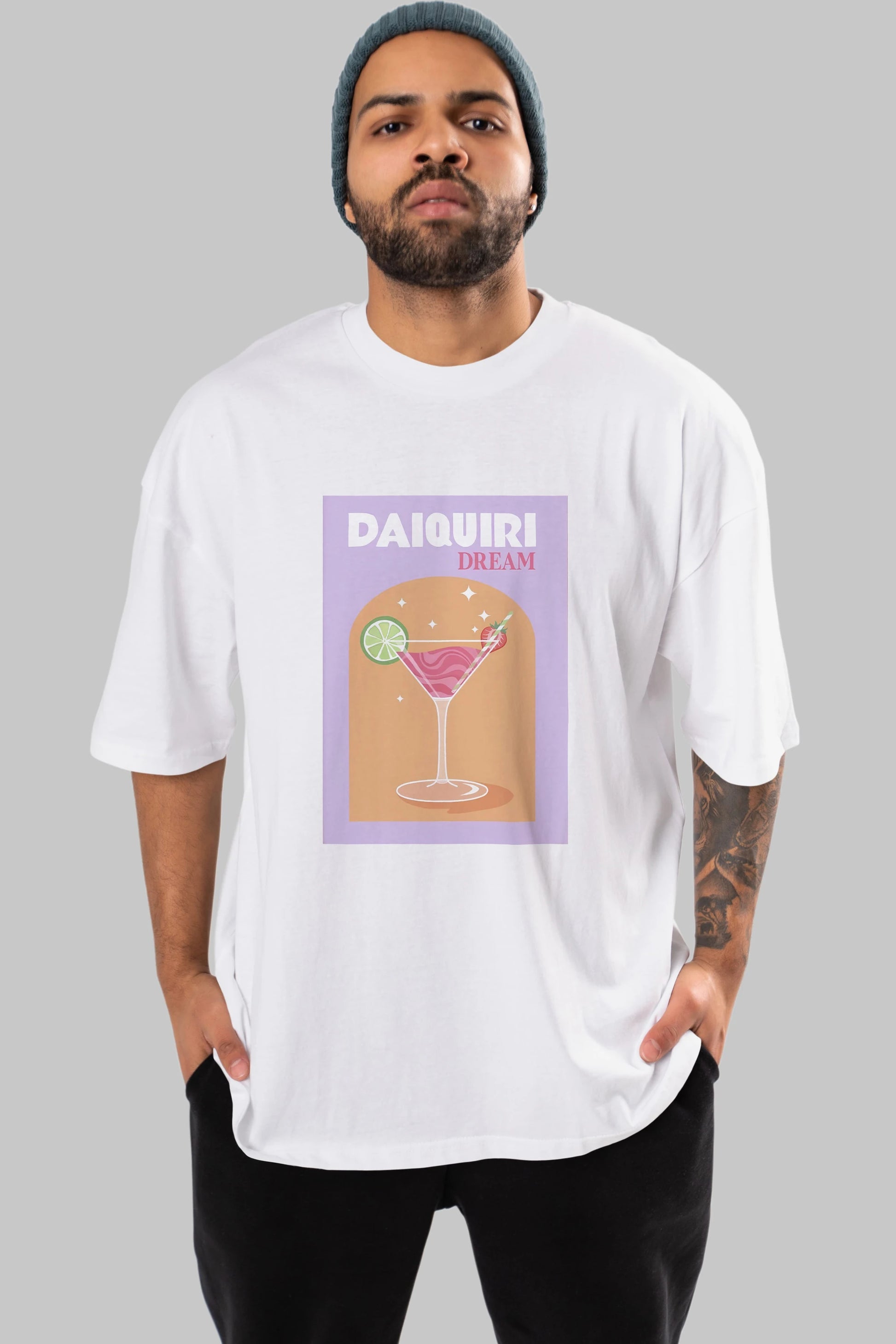 Daiquiri Dream Ön Baskılı Oversize t-shirt Erkek Kadın Unisex %100 Pamuk Bisiklet Yaka tişort
