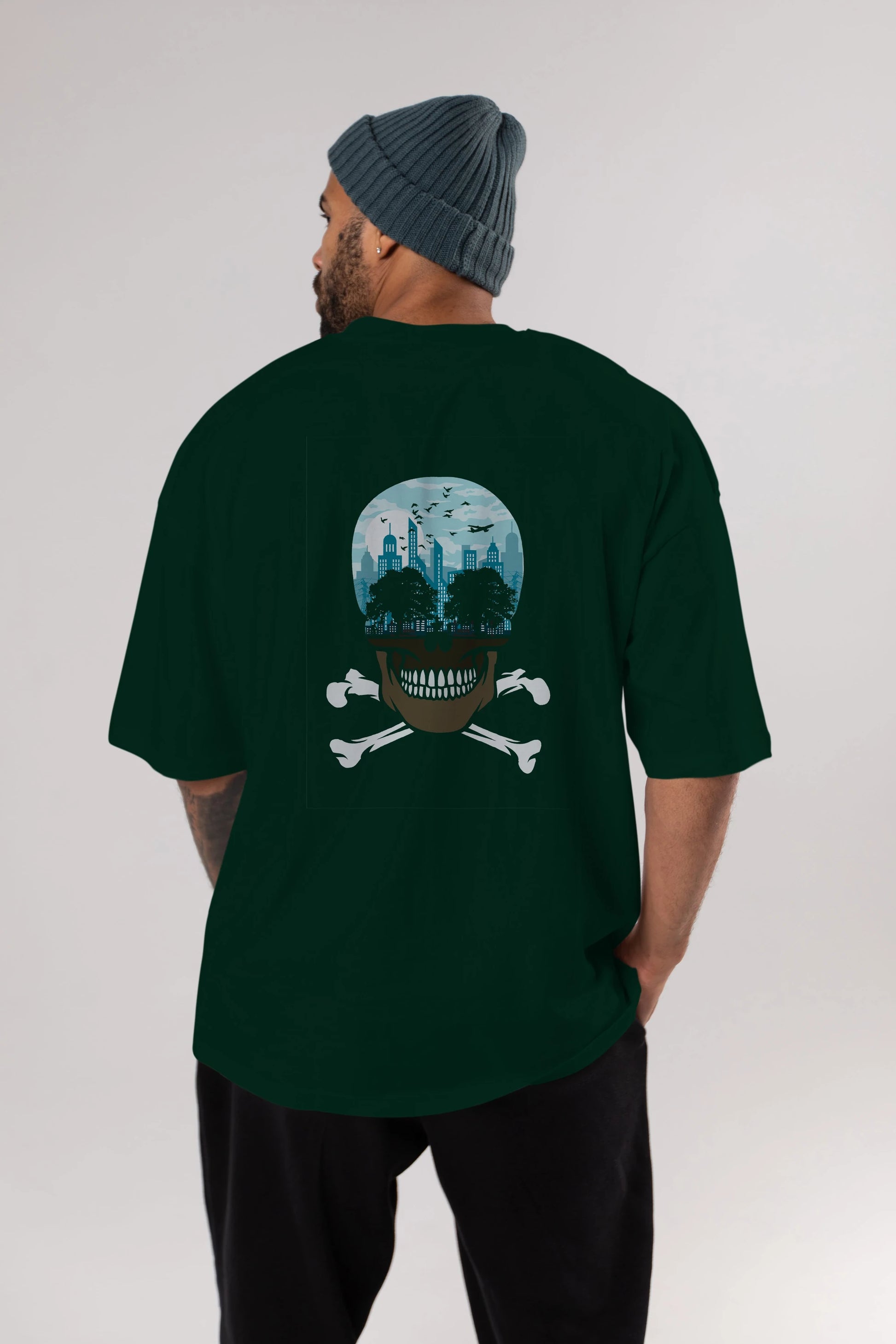 Death City Arka Baskılı Oversize t-shirt %100 pamuk Erkek Kadın Unisex