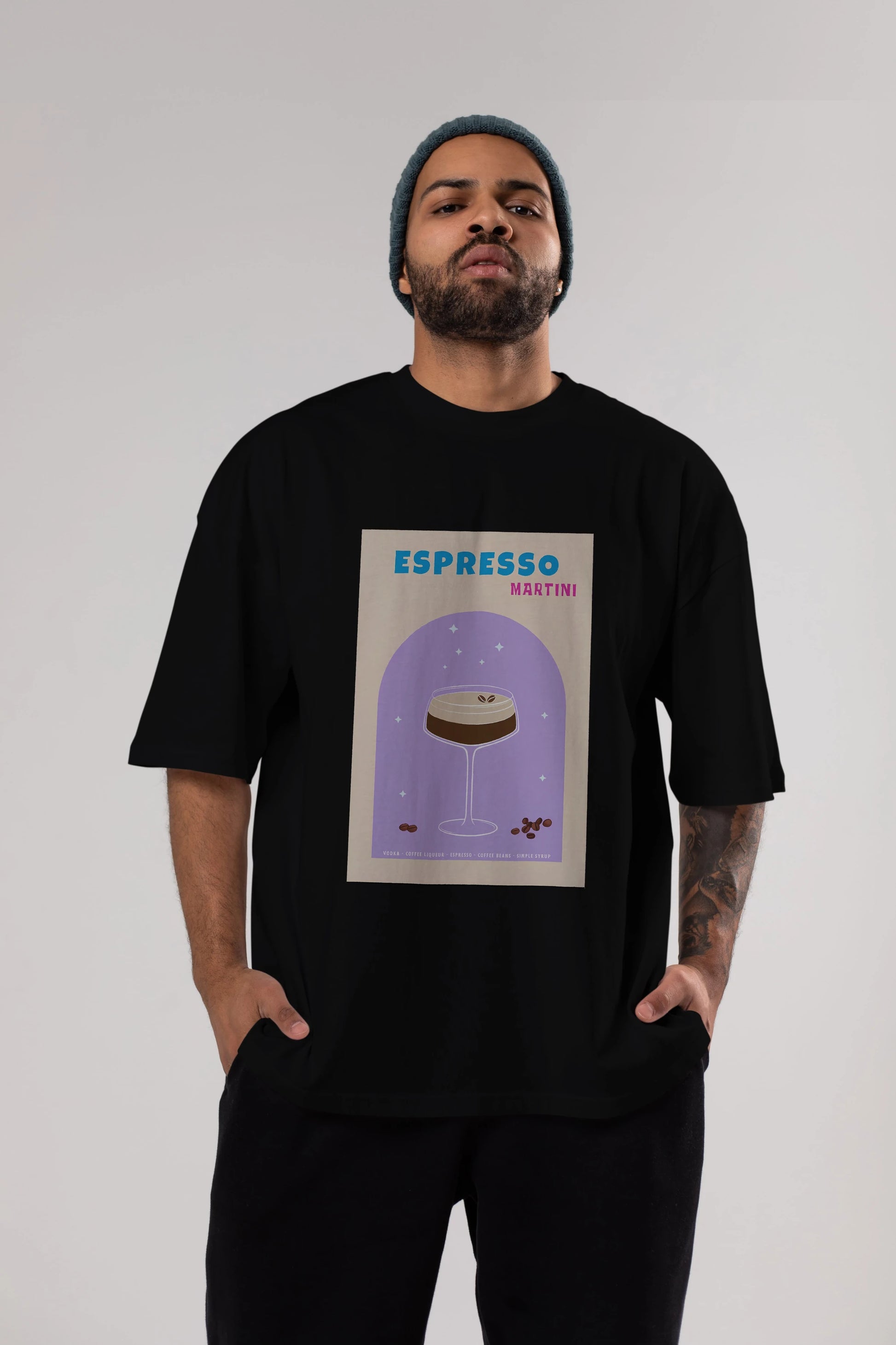 Espresso Martini 5 Ön Baskılı Oversize t-shirt Erkek Kadın Unisex %100 Pamuk Bisiklet Yaka tişort