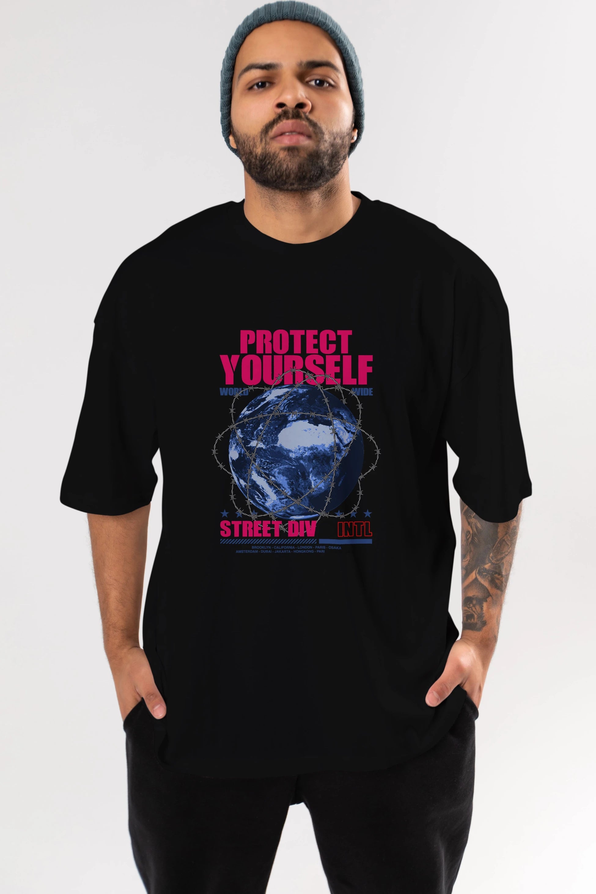 Protect Yourself Ön Baskılı Oversize t-shirt Erkek Kadın Unisex