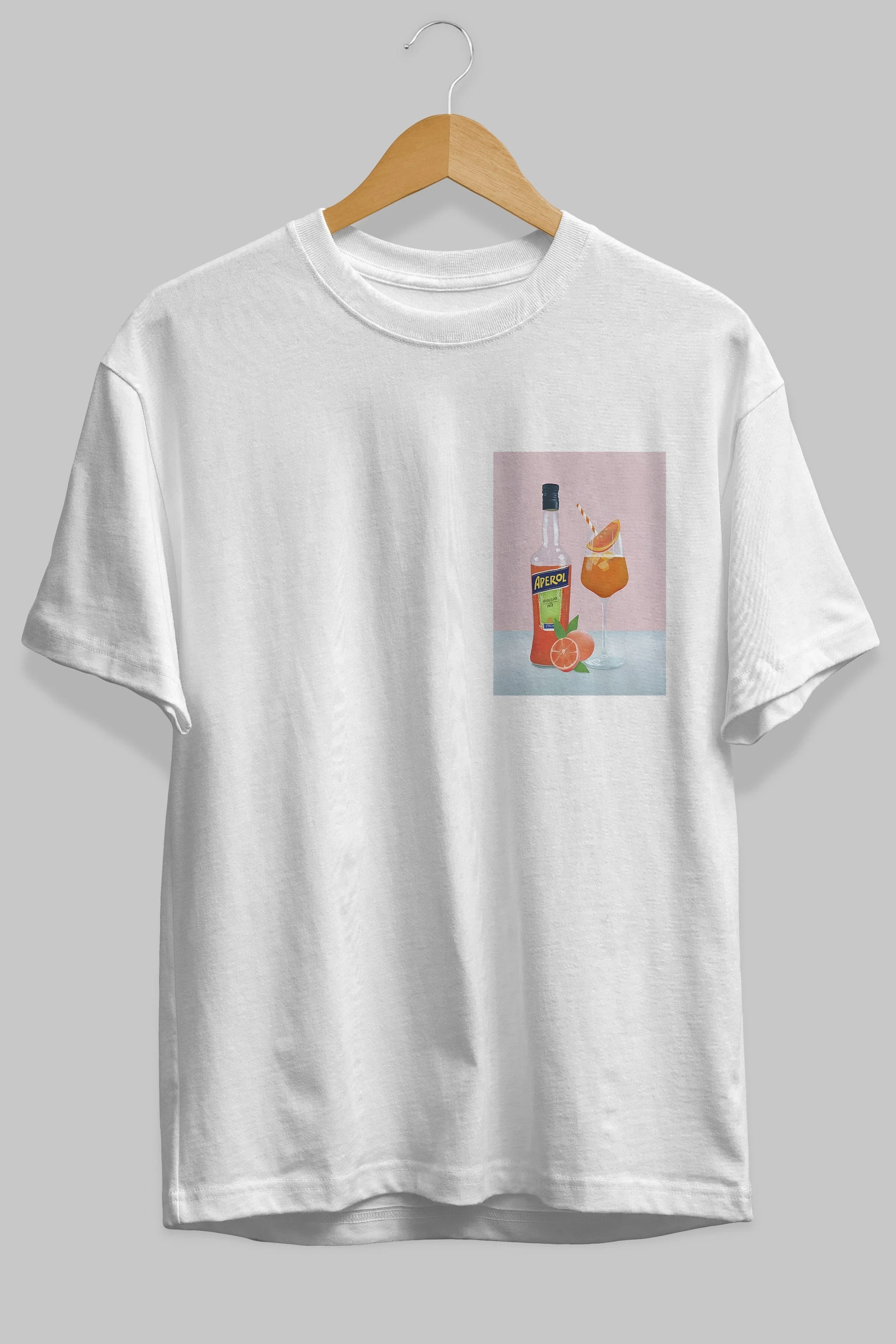 Aperol Spritz 3 Ön Sol Baskılı Oversize t-shirt Erkek Kadın Unisex %100 Pamuk Bisiklet Yaka tişort