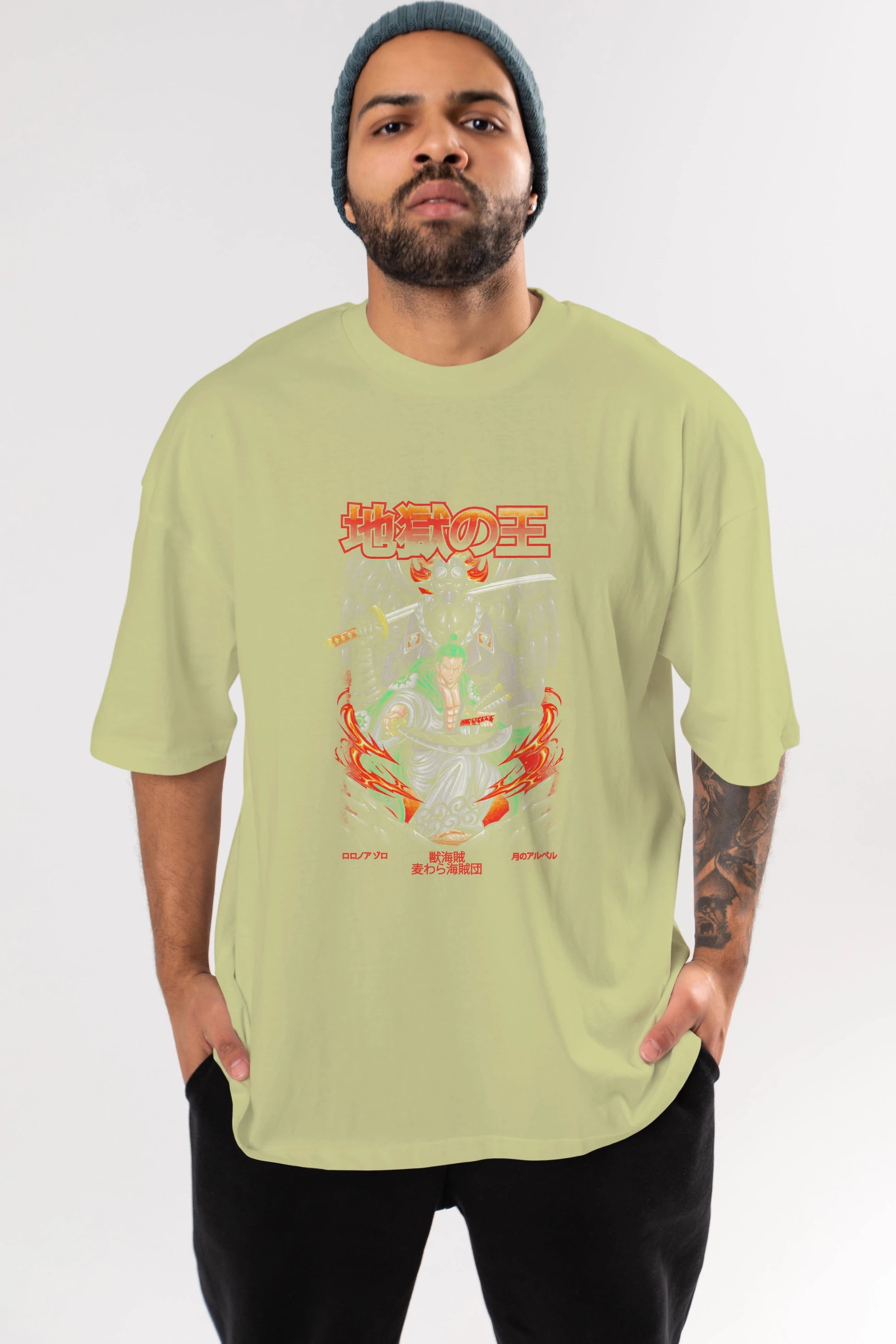 Roronoa Zoro 4 Anime Ön Baskılı Oversize t-shirt %100 pamuk Erkek Kadın Unisex