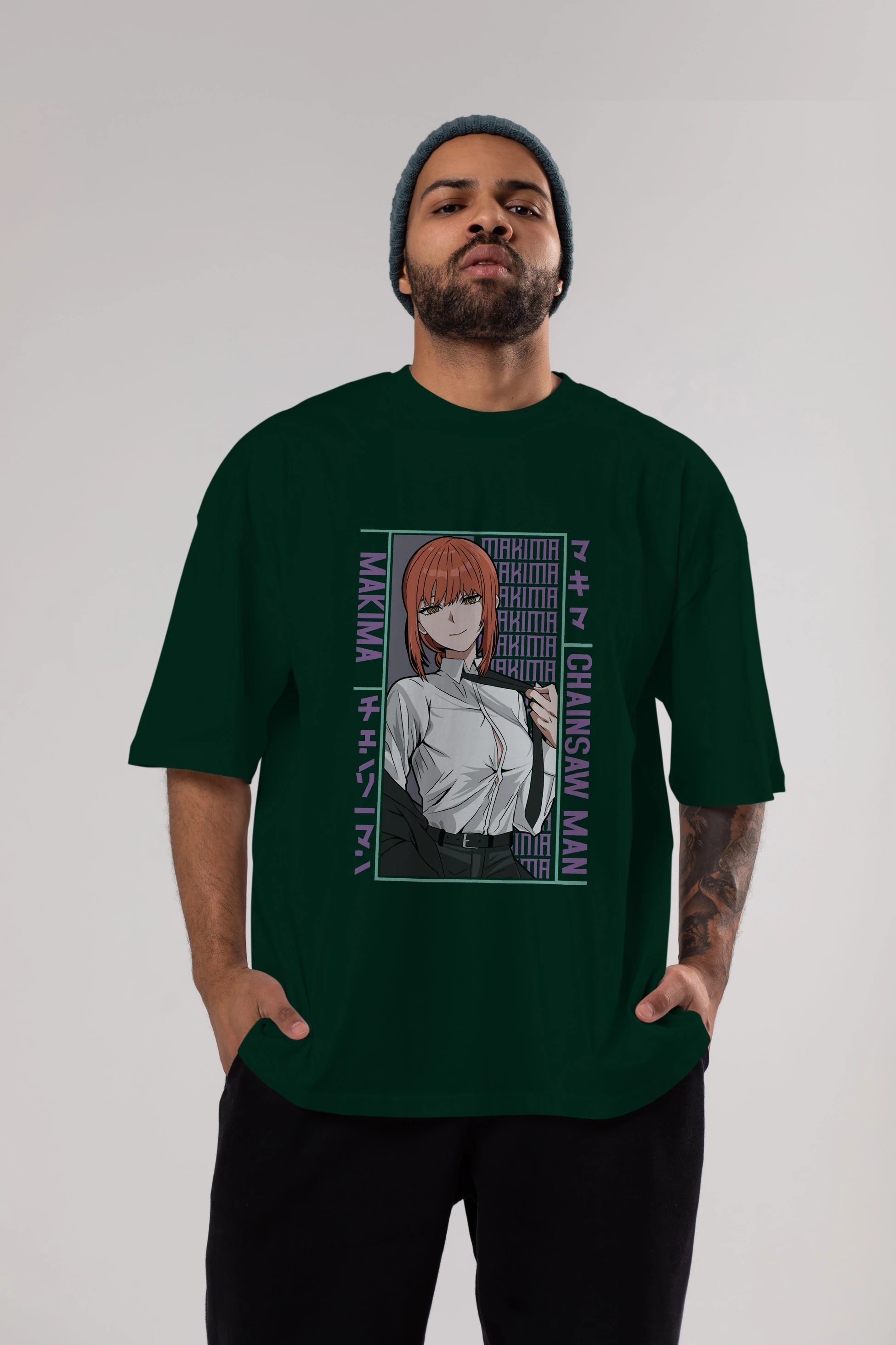 Makima Chain Saw Man Anime Ön Baskılı Oversize t-shirt %100 pamuk Erkek Kadın Unisex