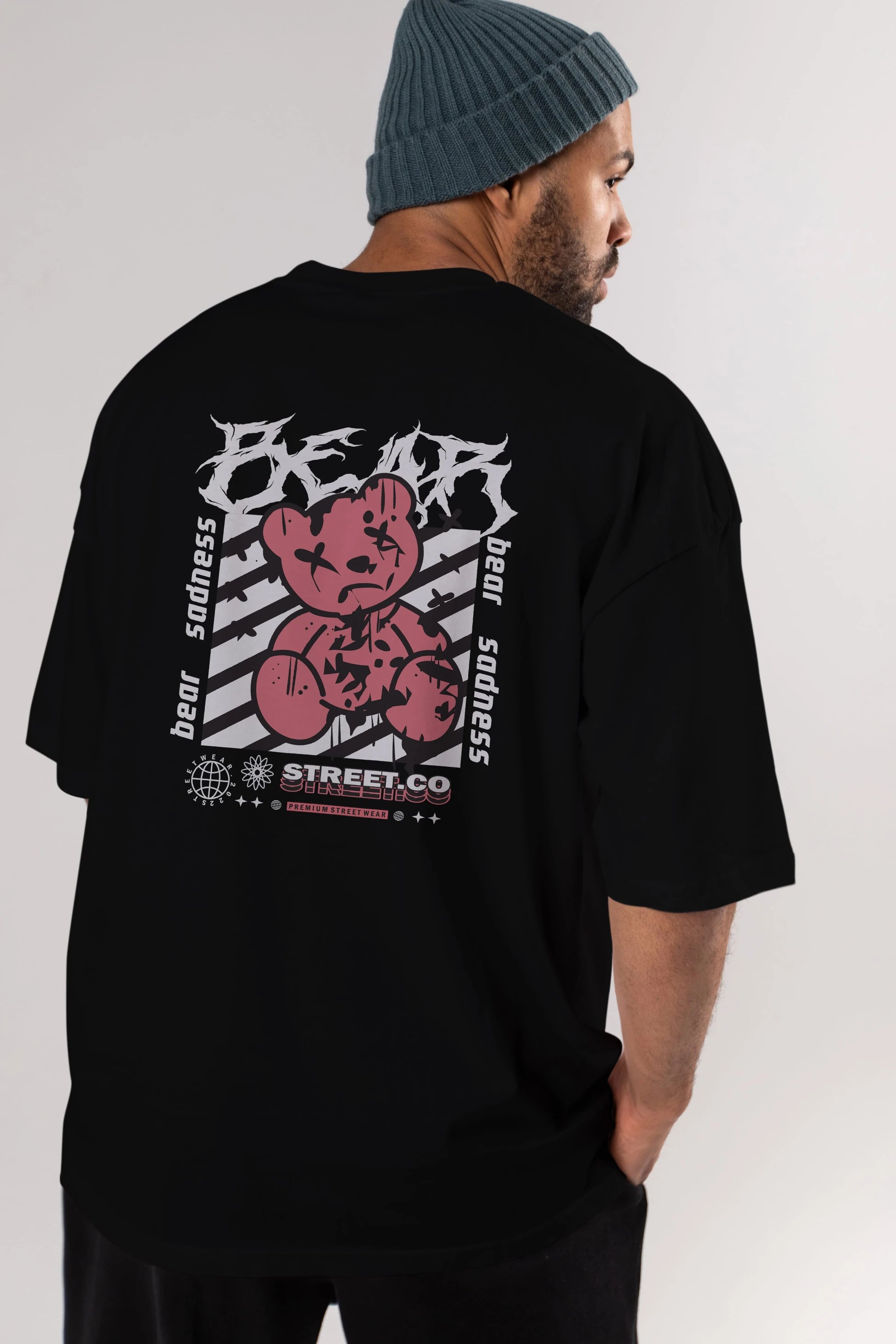 Bear Sadness Arka Baskılı Oversize t-shirt Erkek Kadın Unisex
