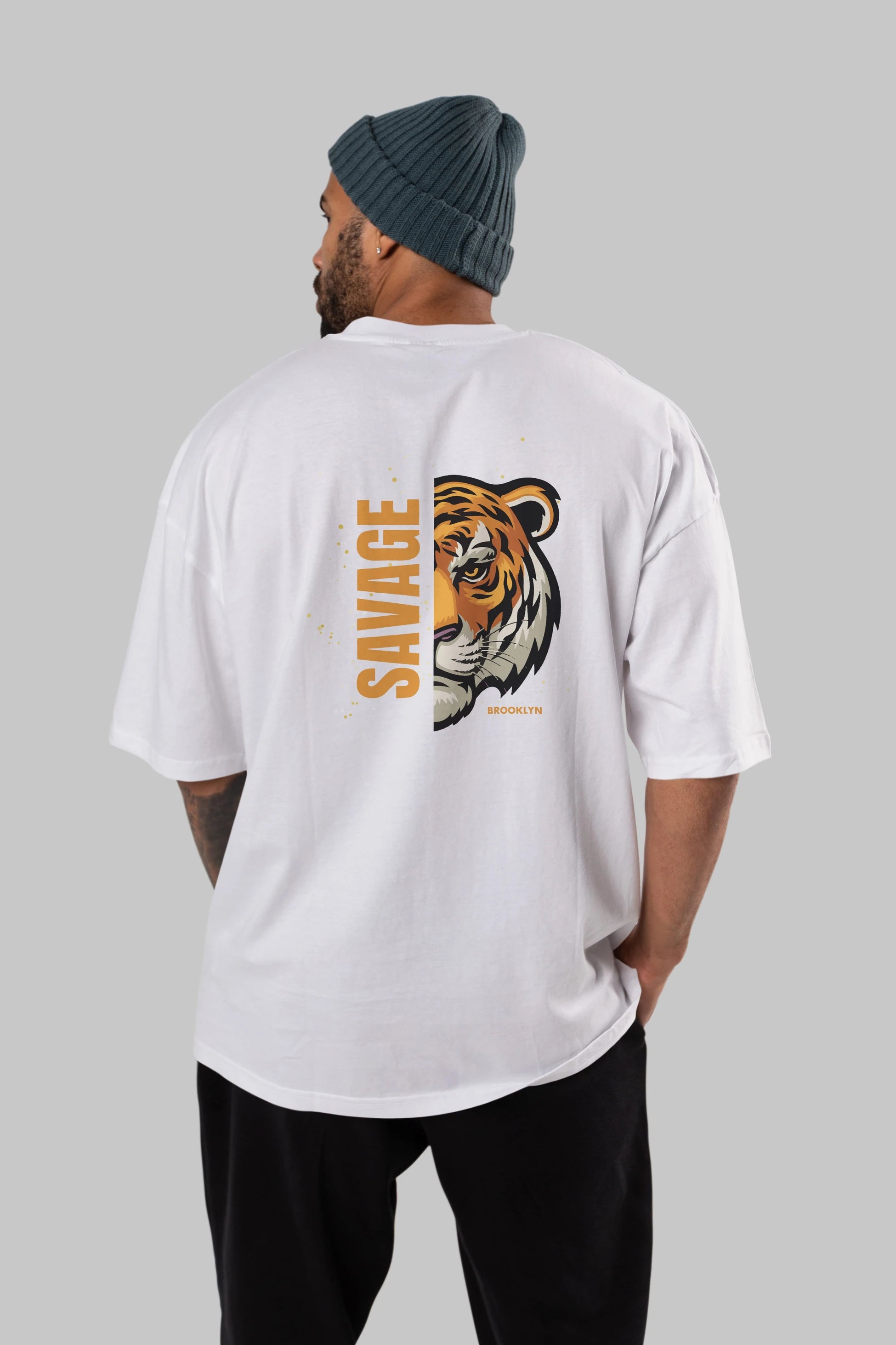 Savage Brooklyn Yazılı Arka Baskılı Oversize t-shirt Erkek Kadın Unisex