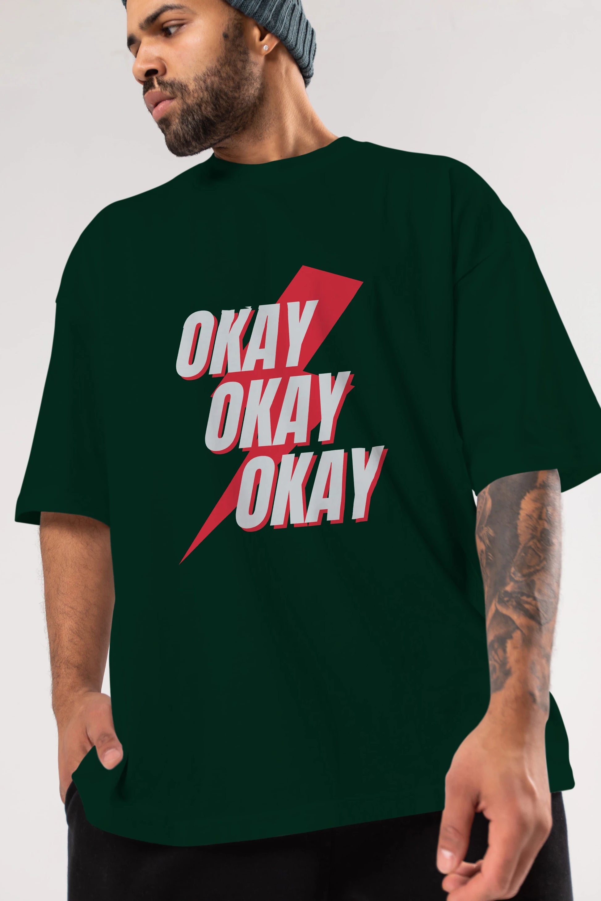 Okay Ön Baskılı Oversize t-shirt Erkek Kadın Unisex