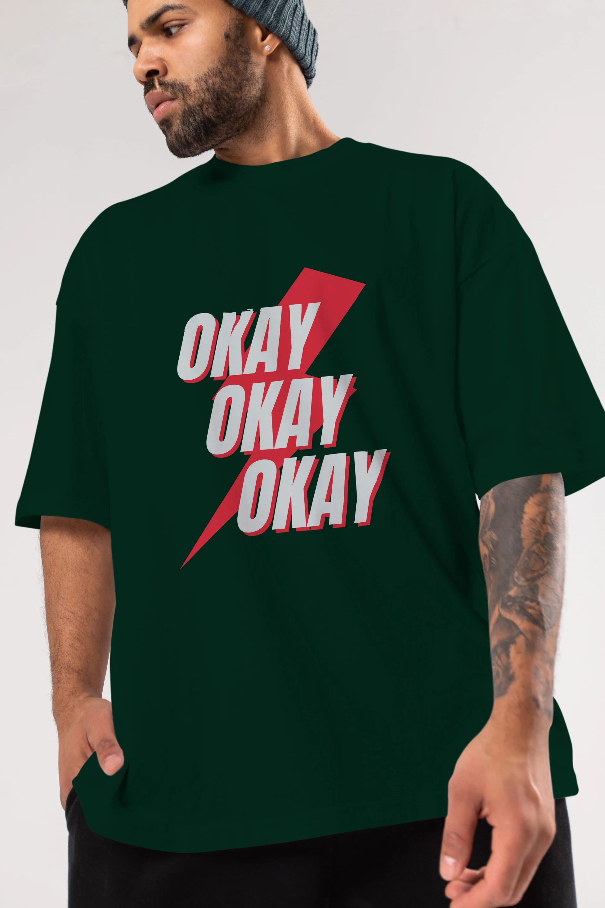 Okay Ön Baskılı Oversize t-shirt Erkek Kadın Unisex