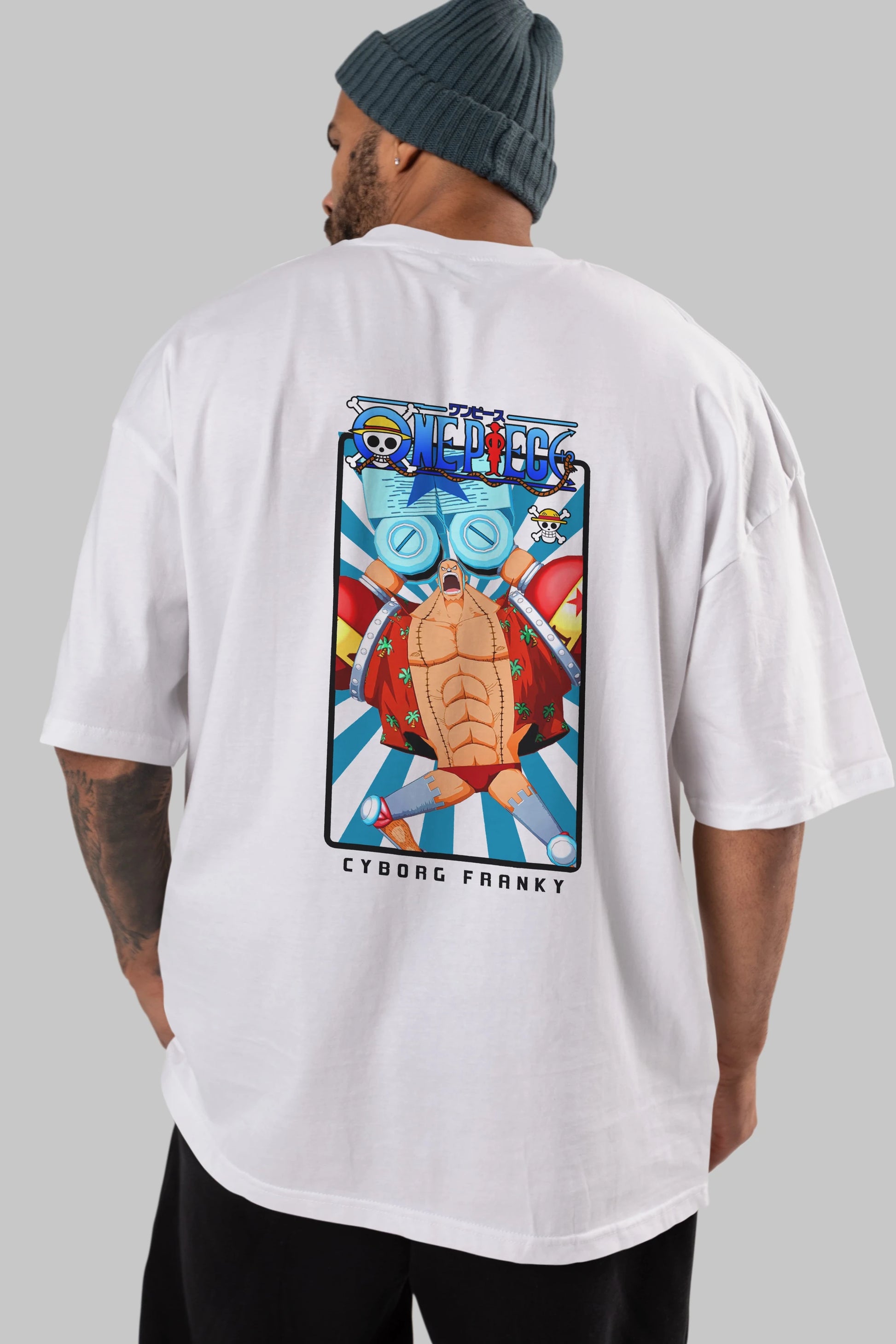 Franky Anime Arka Baskılı Oversize t-shirt Erkek Kadın Unisex %100 pamuk tişort
