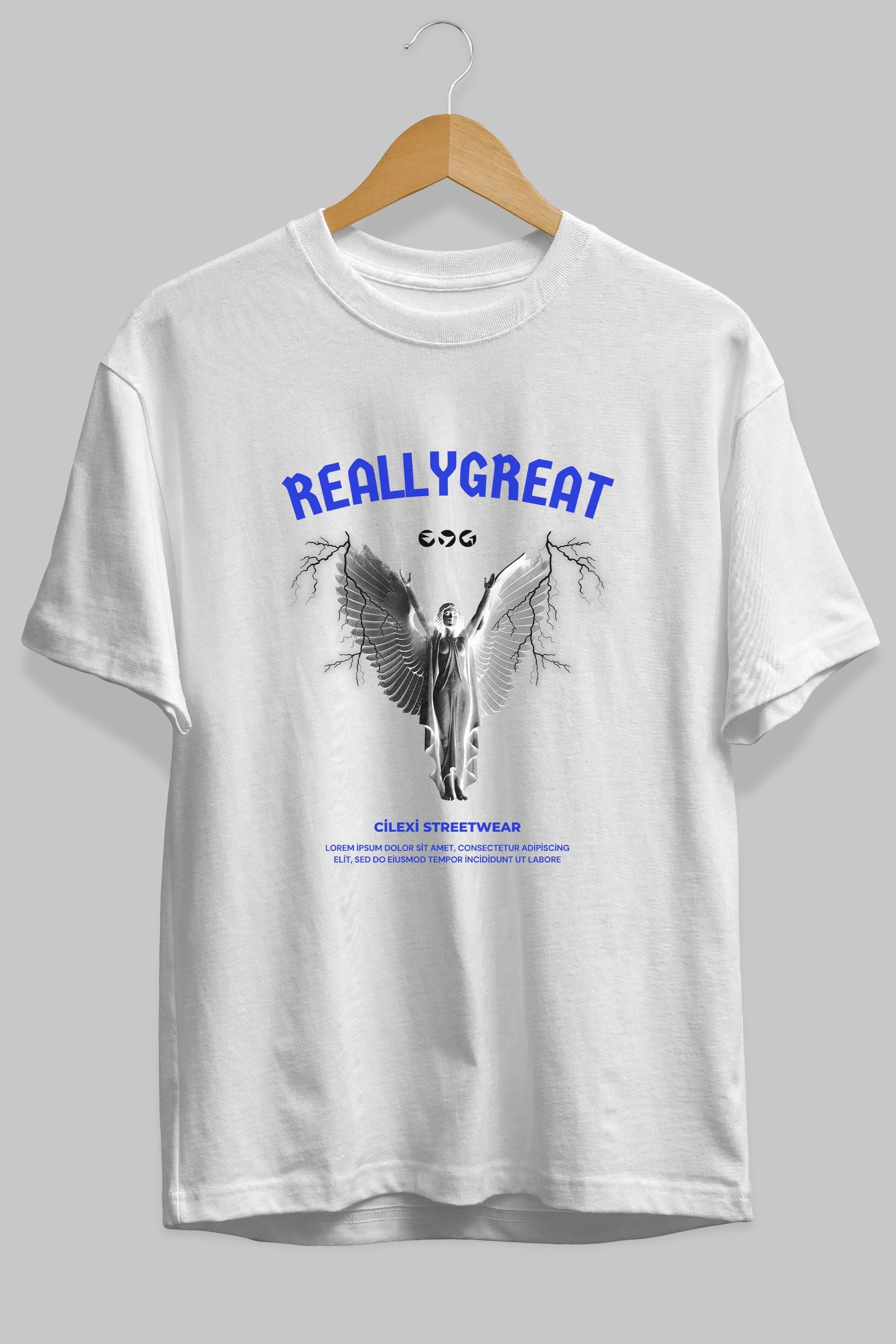 Reallygreat Angel Ön Baskılı Oversize t-shirt Erkek Kadın Unisex