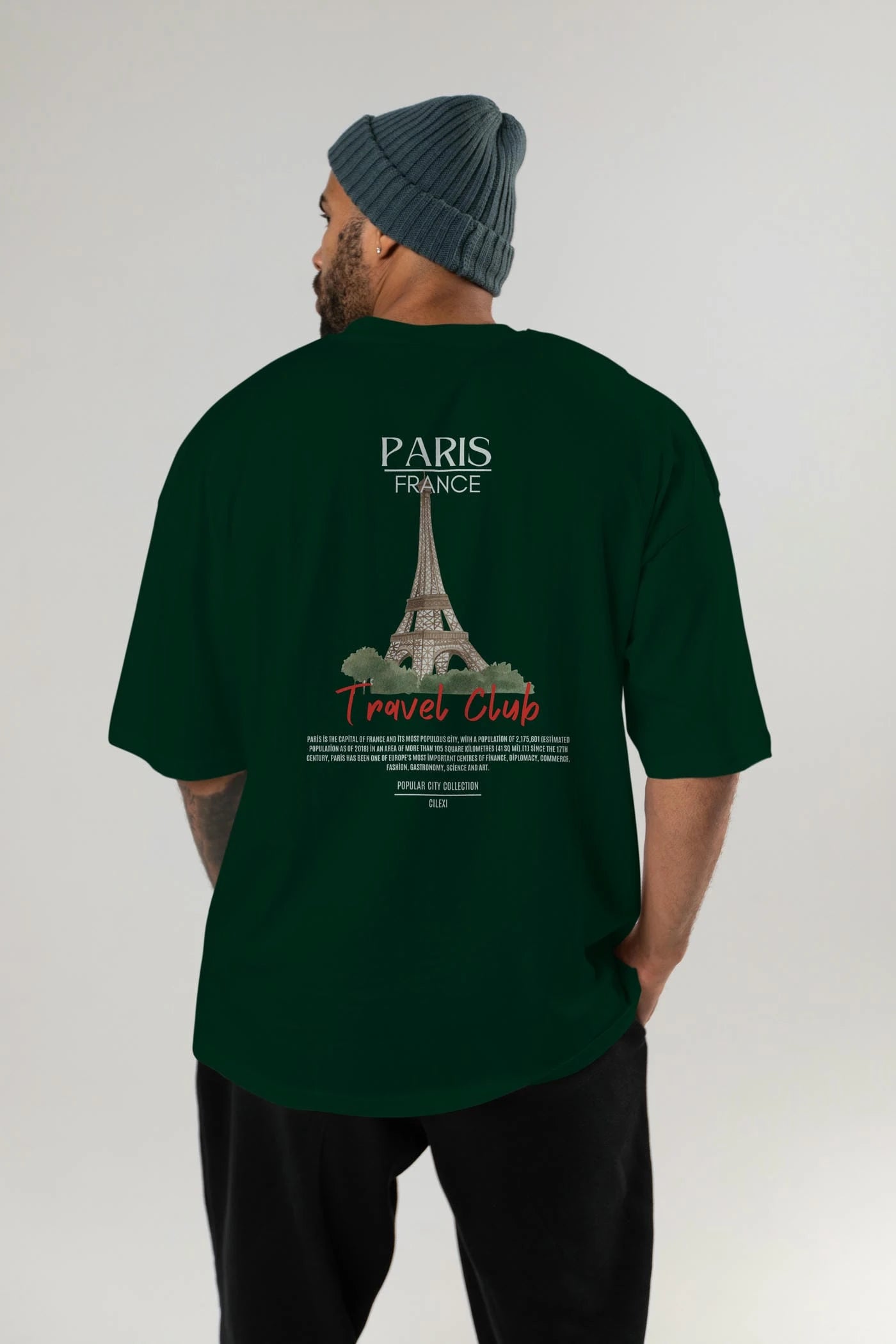 Paris France Arka Baskılı Oversize t-shirt Erkek Kadın Pamuk Bisiklet Yaka tişort